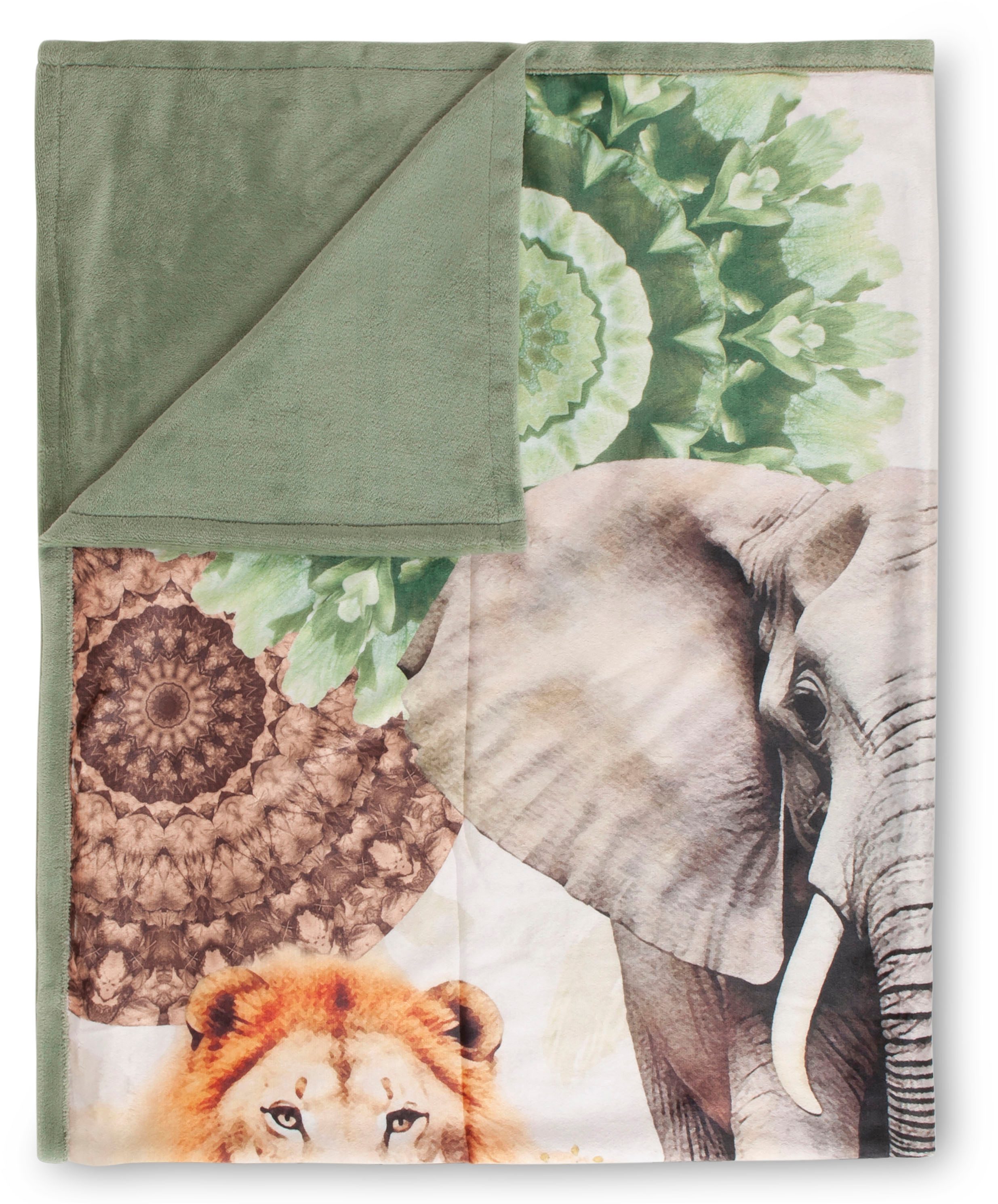 Plaid Sagadar, hip, Weich, Kuscheldecke, 130x160 cm, Wendeoptik, Mandala, Safari, Tiere