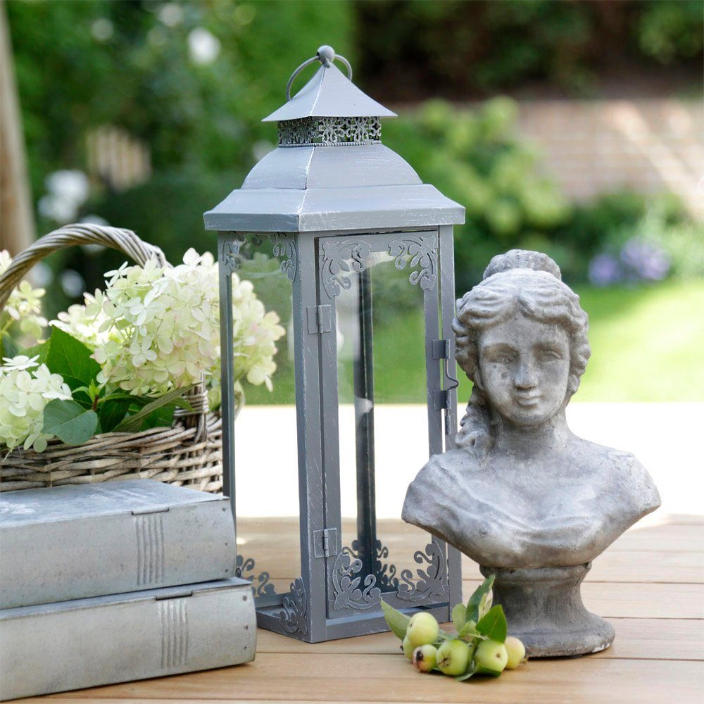 Grafelstein Kerzenhalter Laterne BRIENNE grau aus Metall mit Verzierungen L günstig online kaufen