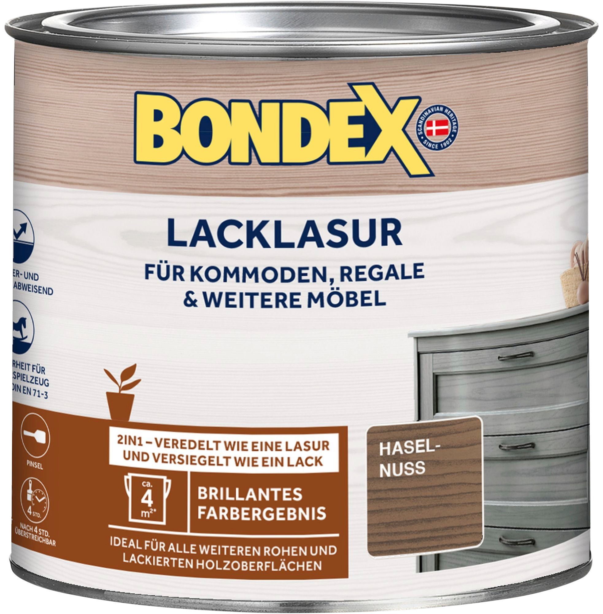 Bondex Holzschutzlasur LACKLASUR, Weiß, 0,375 Liter Inhalt haselnuss