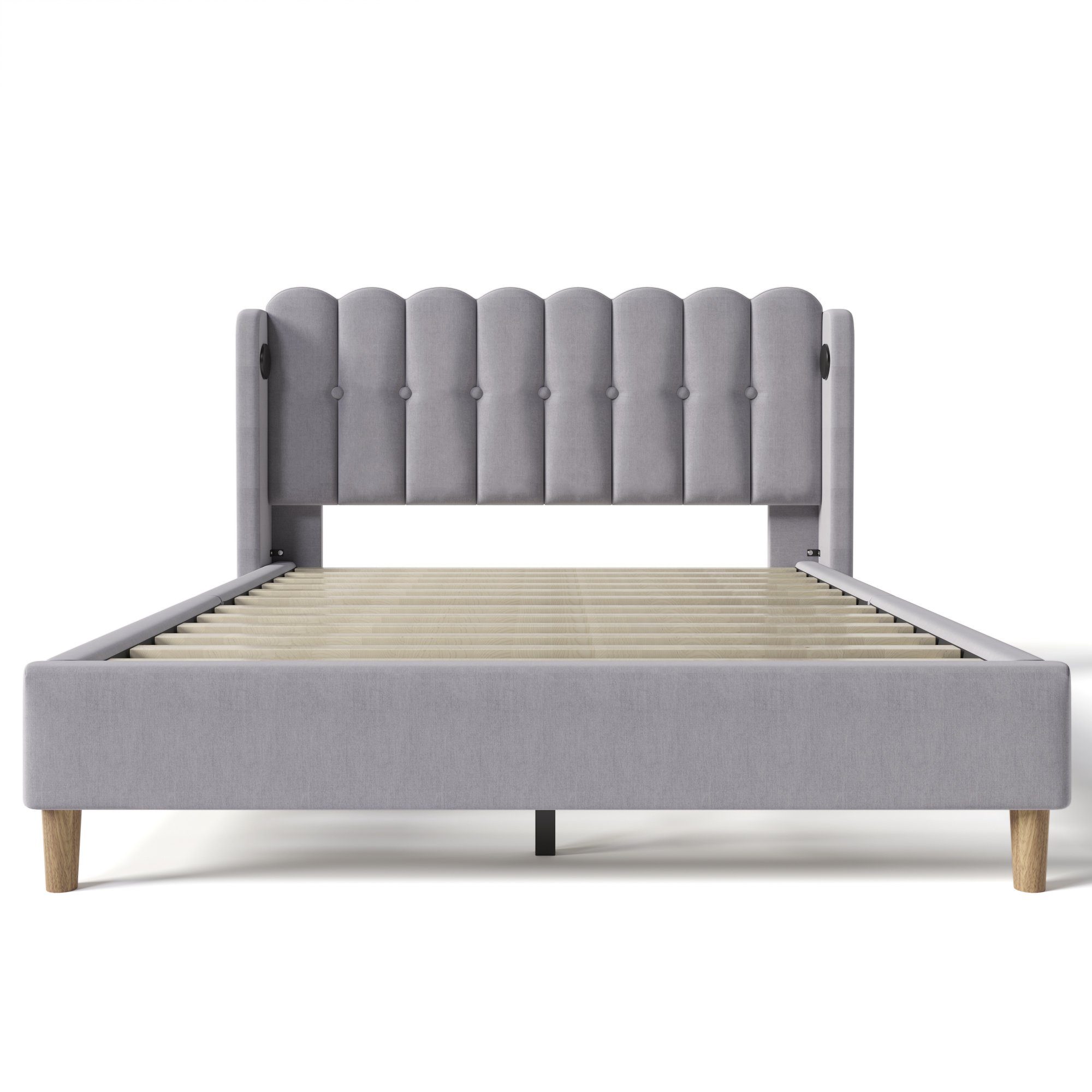 Polsterbett, Doppelbett mit USB Typ C Ladefunktion, 140x200 cm, Leinen