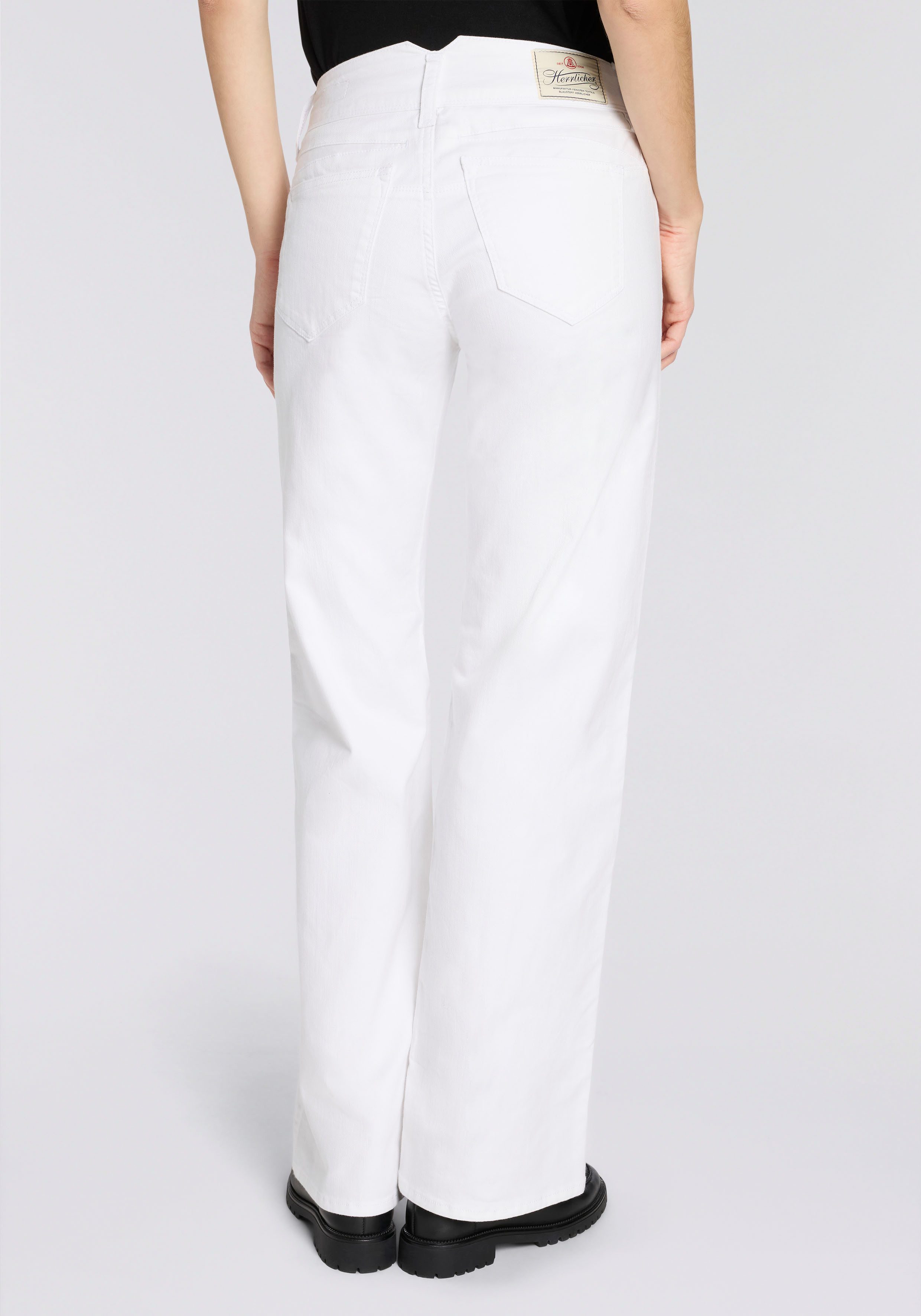 Herrlicher Straight-Jeans Prime New Denim White Stretch mit Spitzbund und Keileinsätzen, High Waist