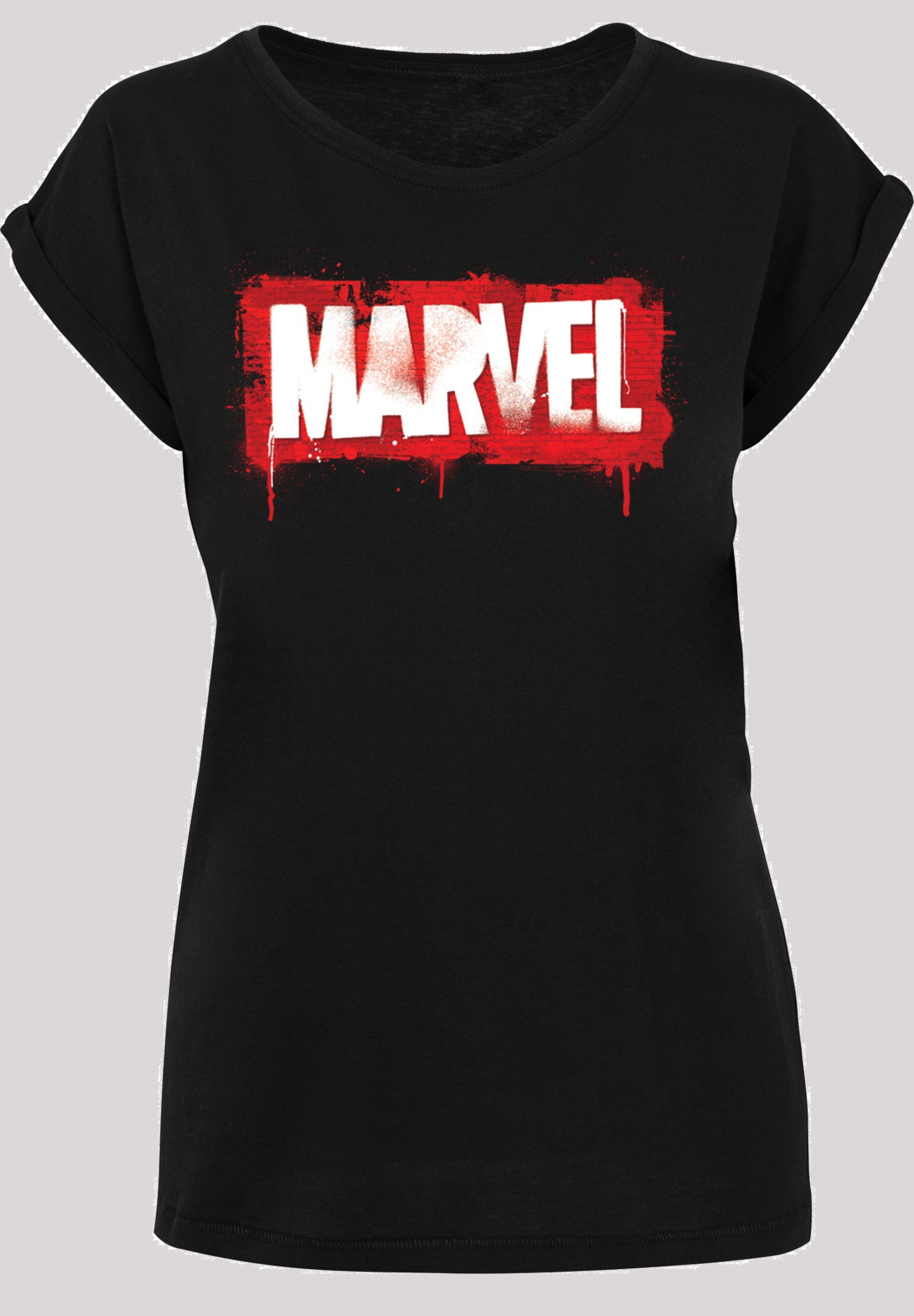 Kurzarmshirt Marvel Logo Damen Spray Ladies Shoulder Tee Extended with (1-tlg) black F4NT4STIC