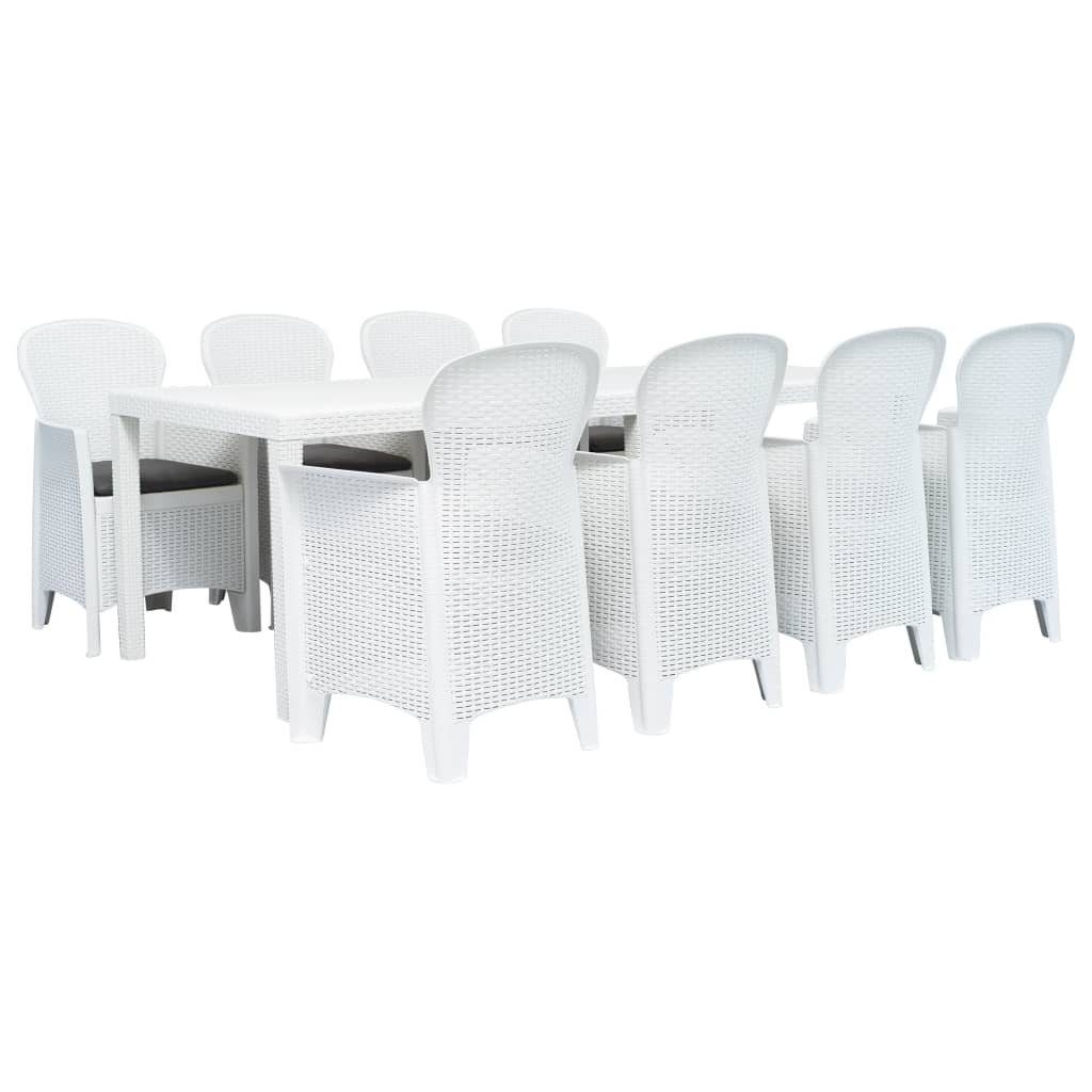 vidaXL Garten-Essgruppe 9-tlg. Garten-Essgruppe Kunststoff Weiß Rattan-Optik, (8-tlg)