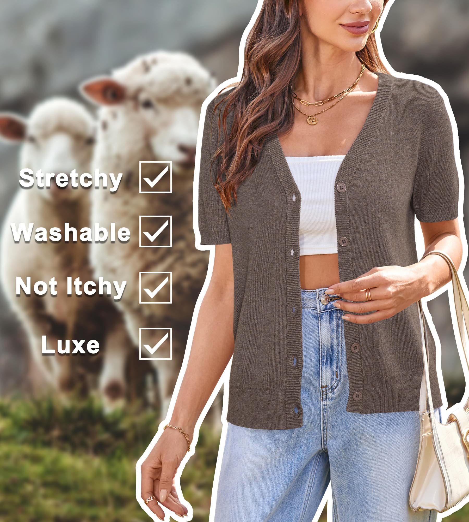 Arach&Cloz Cardigan Damen Wool Blend Strickjacke Kurz Cardigan V-Ausschnitt Strickmantel Knit Bolero mit Knopf