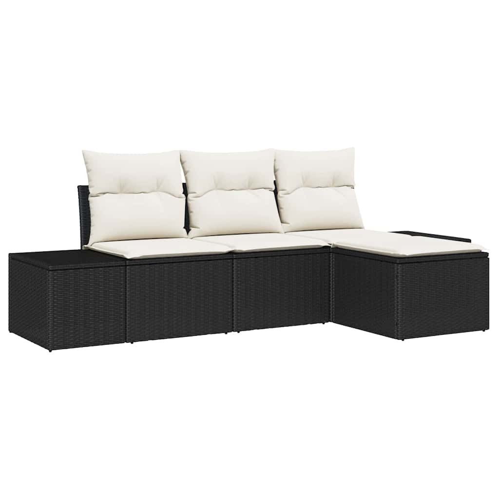 vidaXL Gartenlounge-Set Garten-Sofa-Set 4 stk. Schwarz und Creme Poly-Rattan, (4-tlg)