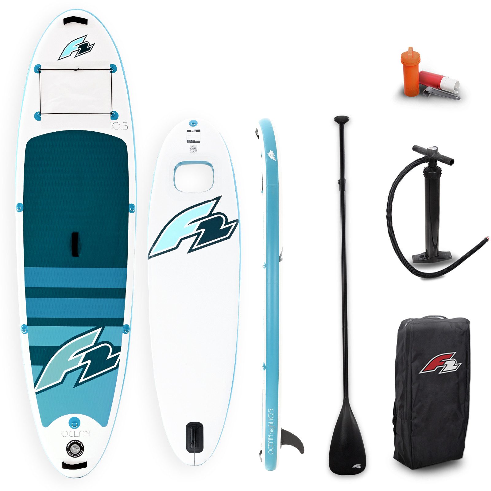 F2 SUP-Board F2 Set Stand Up Paddle Board Ocean Sight Weiss 11,5 + Basic Zubehör Pa, Stand up paddle board
