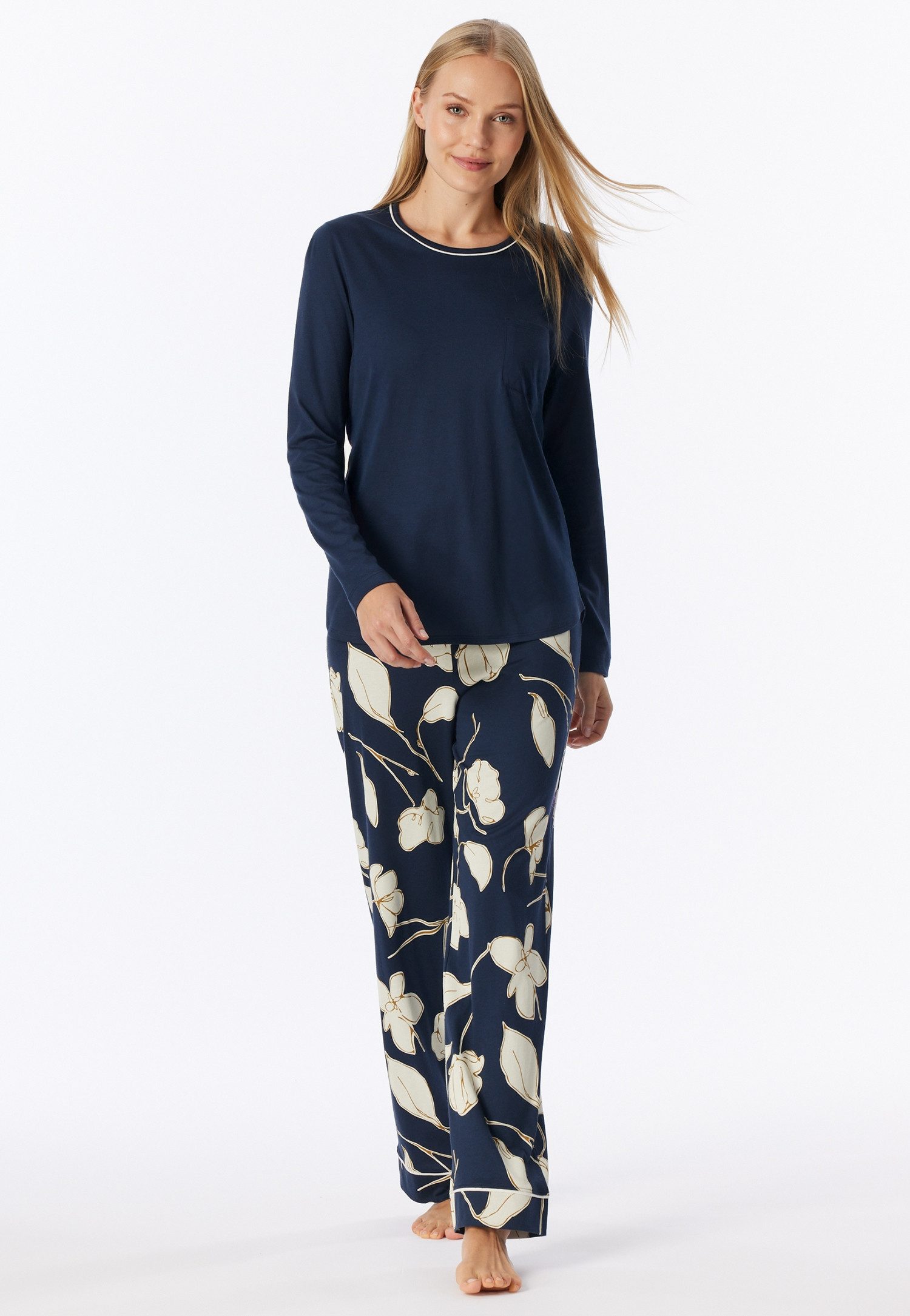 Schiesser Schlafanzug Comfort Nightwear (2 tlg) Baumwollmischung, Rundhalsausschnitt, langärmelig