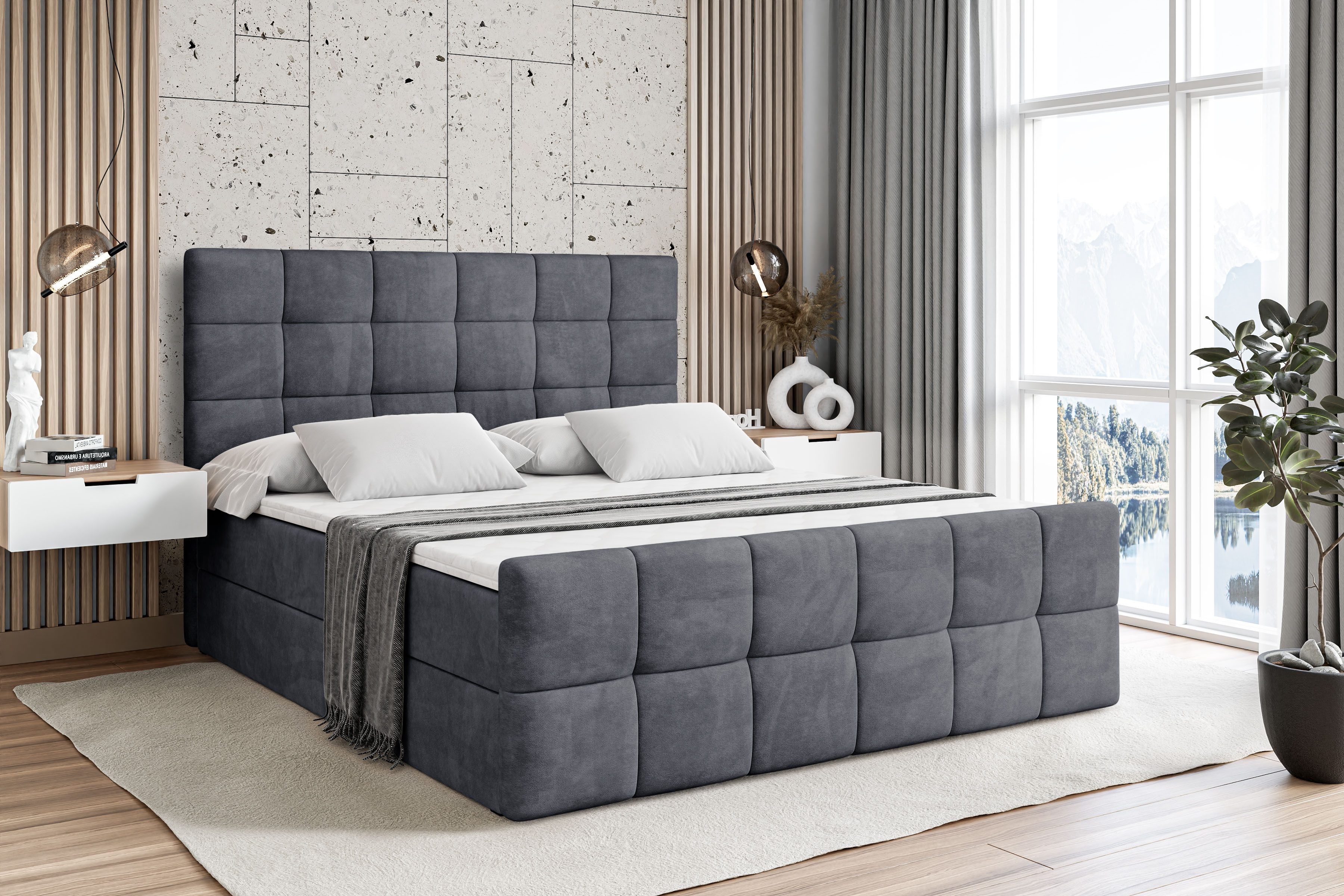 ALTDECOR Boxbett BRUGO-Z (mit Matratze Lattenrost Topper Polsterbett mit Bettkasten Doppelbett), H4 Multipocket / H3 Bonellfederung, Springboxbett Boxspringbett