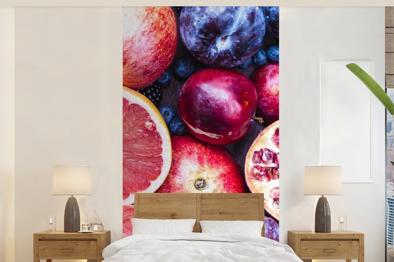 MuchoWow Fototapete Obst - Regenbogen - Farben, Matt, bedruckt, (2 St), Vliestapete für Wohnzimmer Schlafzimmer Küche, Fototapete