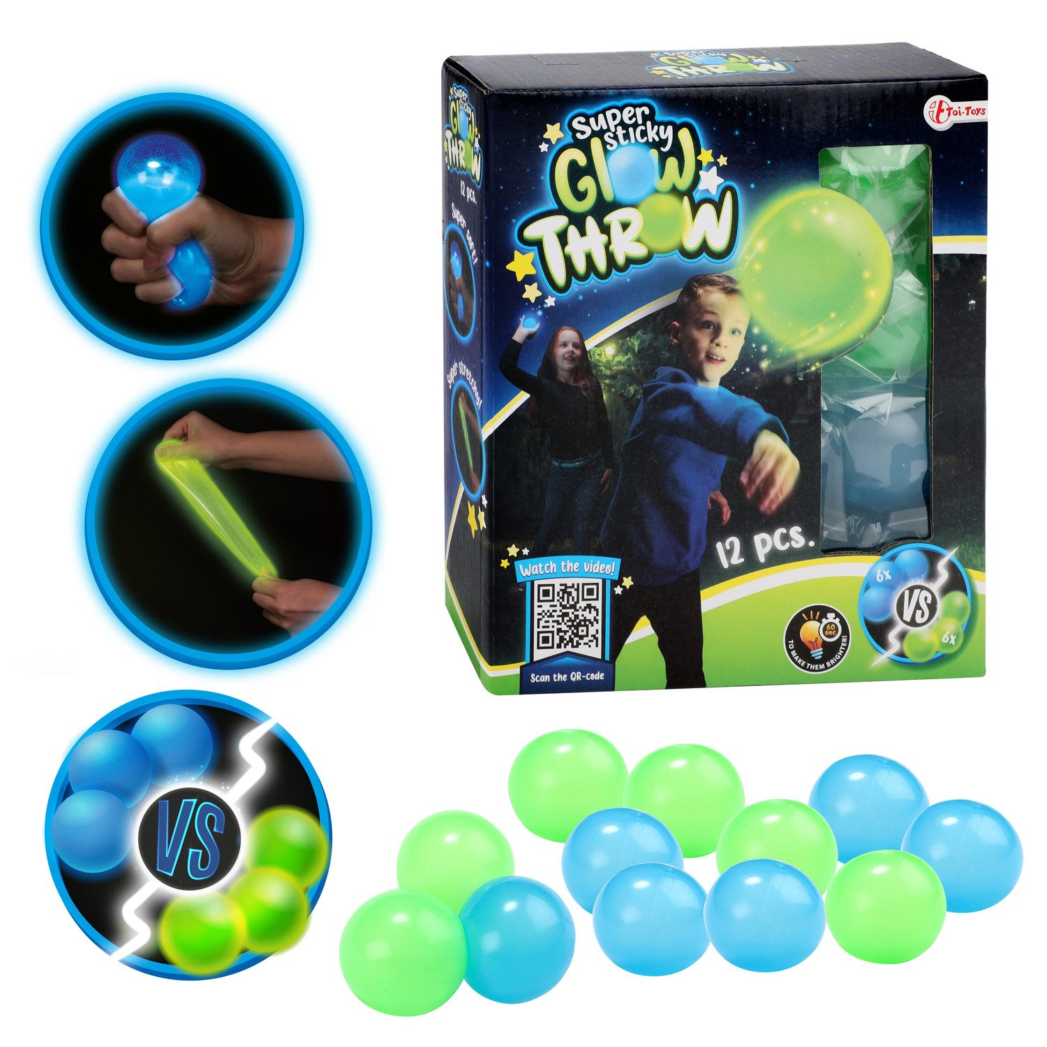 Toi-Toys Spielball Leuchtende Glow in the Dark Wurfbälle im 12er Set