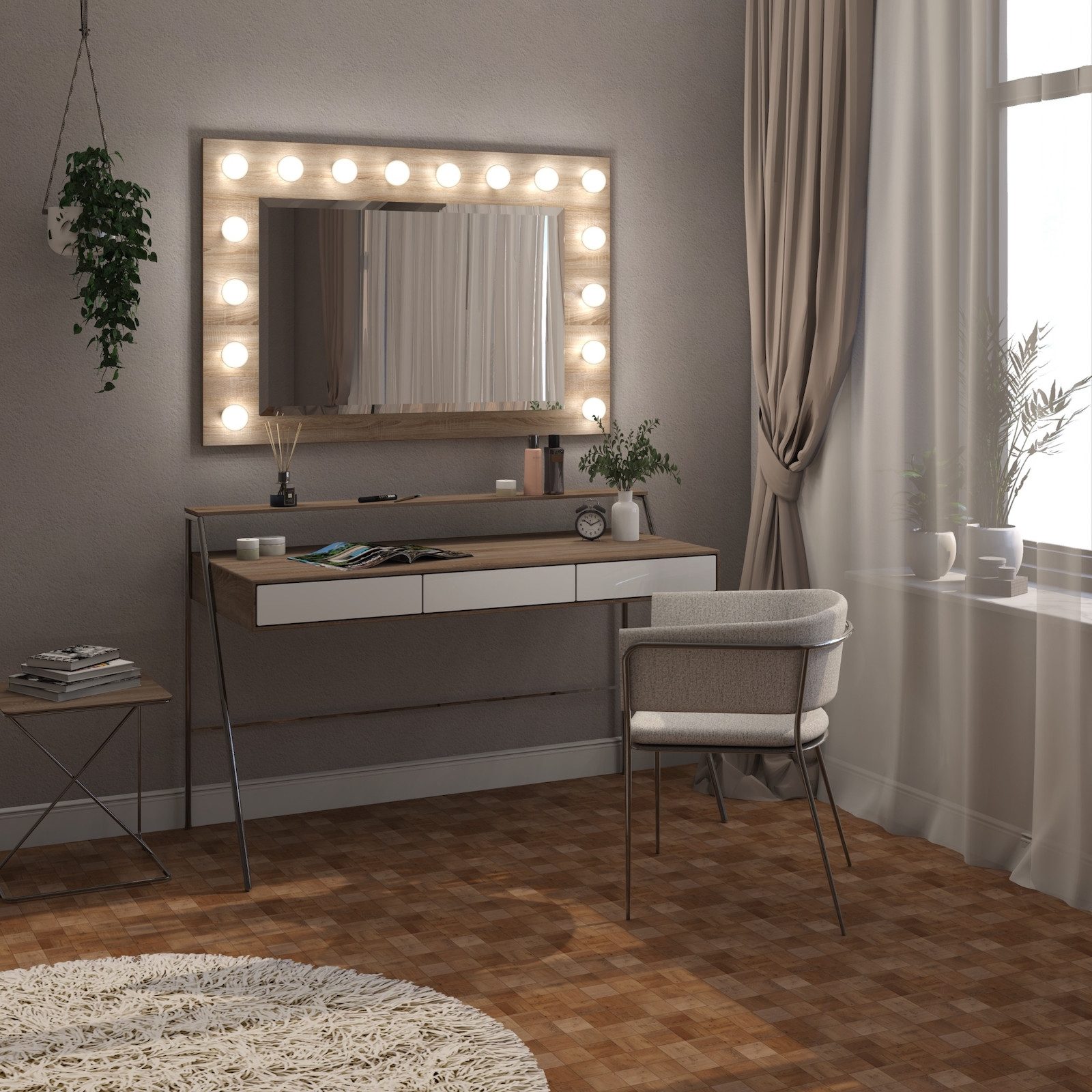 MySpiegel.de Wandspiegel Chim auf Holz LED II Theater Badspiegel - Hollywoodspiegel