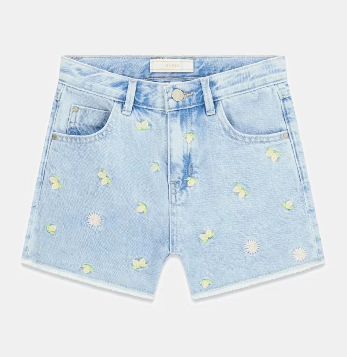 Guess Kids Jeansshorts Jeansshorts für Mädchen mit floraler Stickerei aus reiner Baumwolle