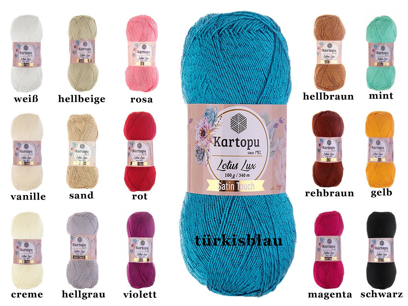 Thumbnail - Kartopu 5 x 100g Glitzerwolle Kartopu Lotus Lux Unifarben Häkelwolle, 340 m, K834 rehbraun