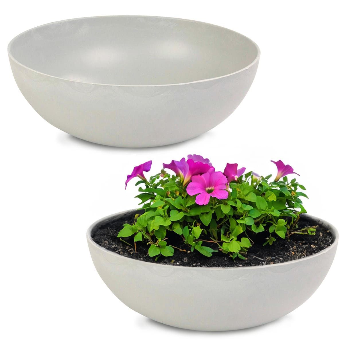 matches21 HOME & HOBBY Blumentopf Pflanzschalen für draussen Dekoschalen rund beige grau 2x 25 cm (2 St), Blumen-Schale als wetterfeste Friedhof-Schale Grab-Schmuck Grabschale