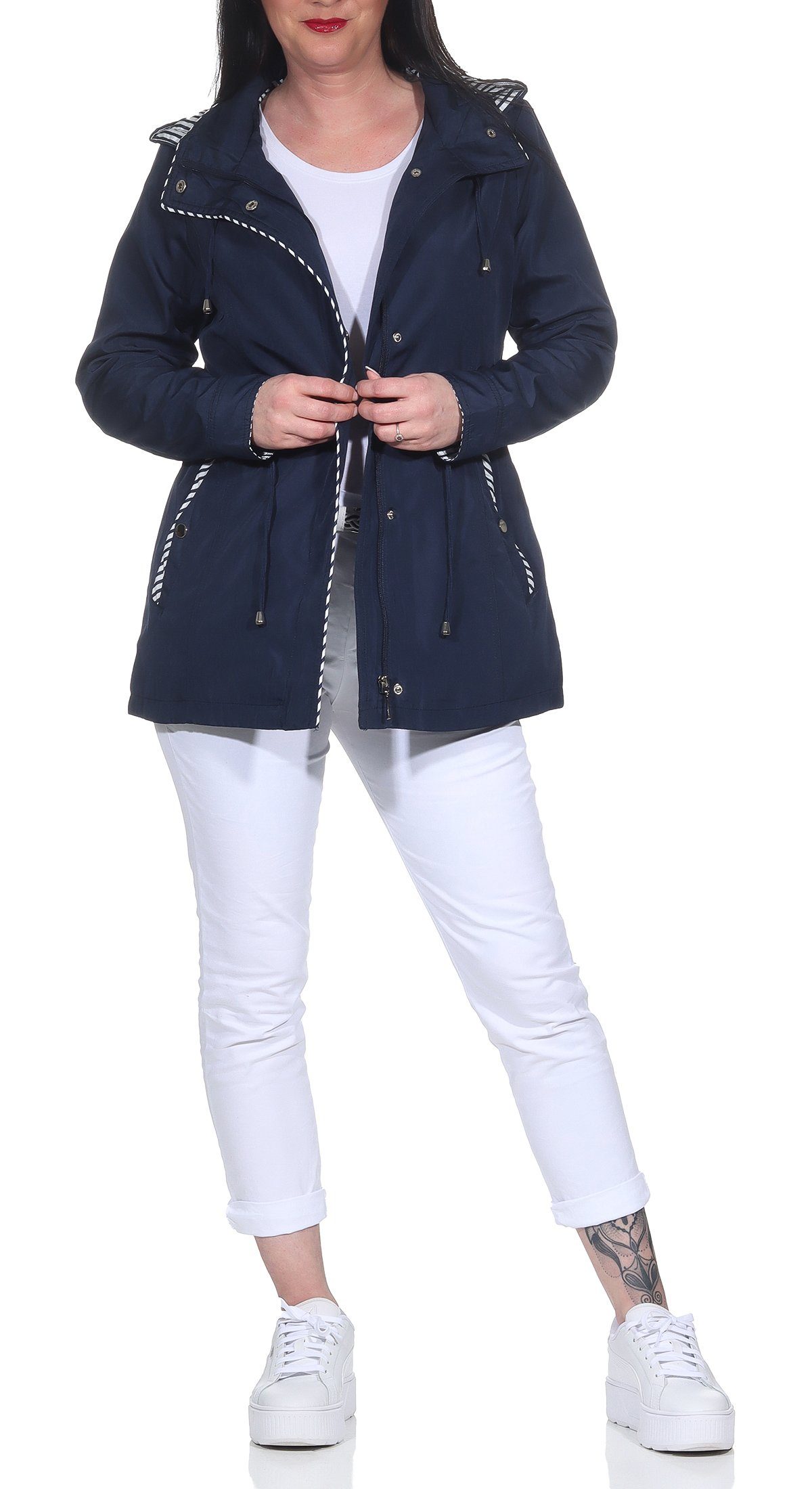 Aurela Damenmode Sommerjacke Windbreaker Damen Sommer Jacke Maritme Übergangsjacke