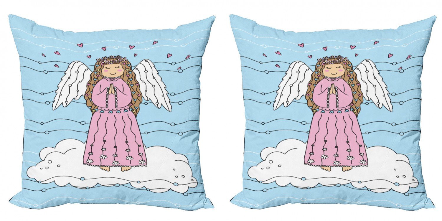 Kissenbezüge Modern Accent Doppelseitiger Digitaldruck, Abakuhaus (2 Stück), angel Wings Doodle Mädchen auf Wolke