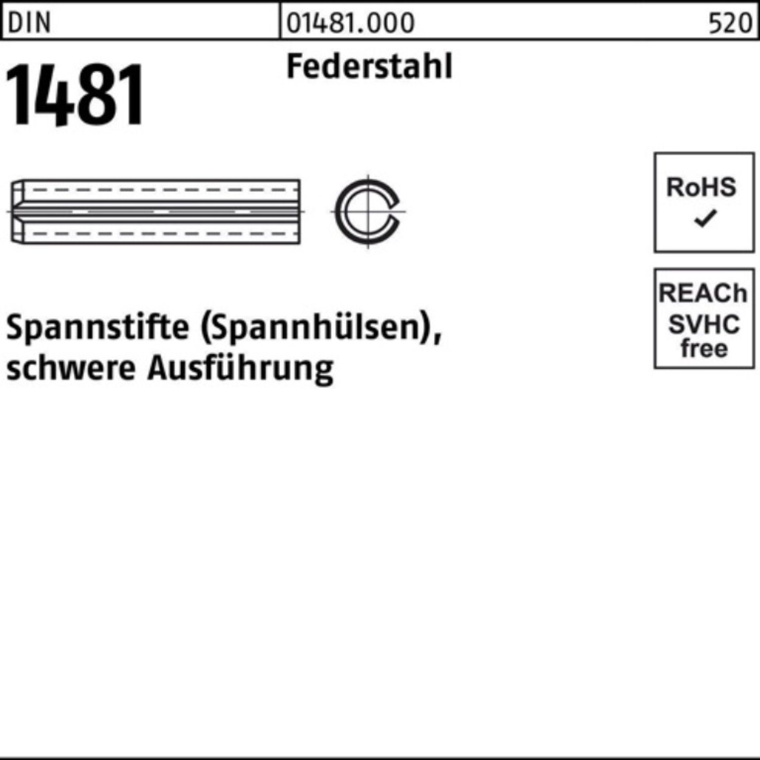 1481 Pack Ausführung Federstahl 5 Reyher schwere DIN Spannstift 85 10x Spannstift 100er