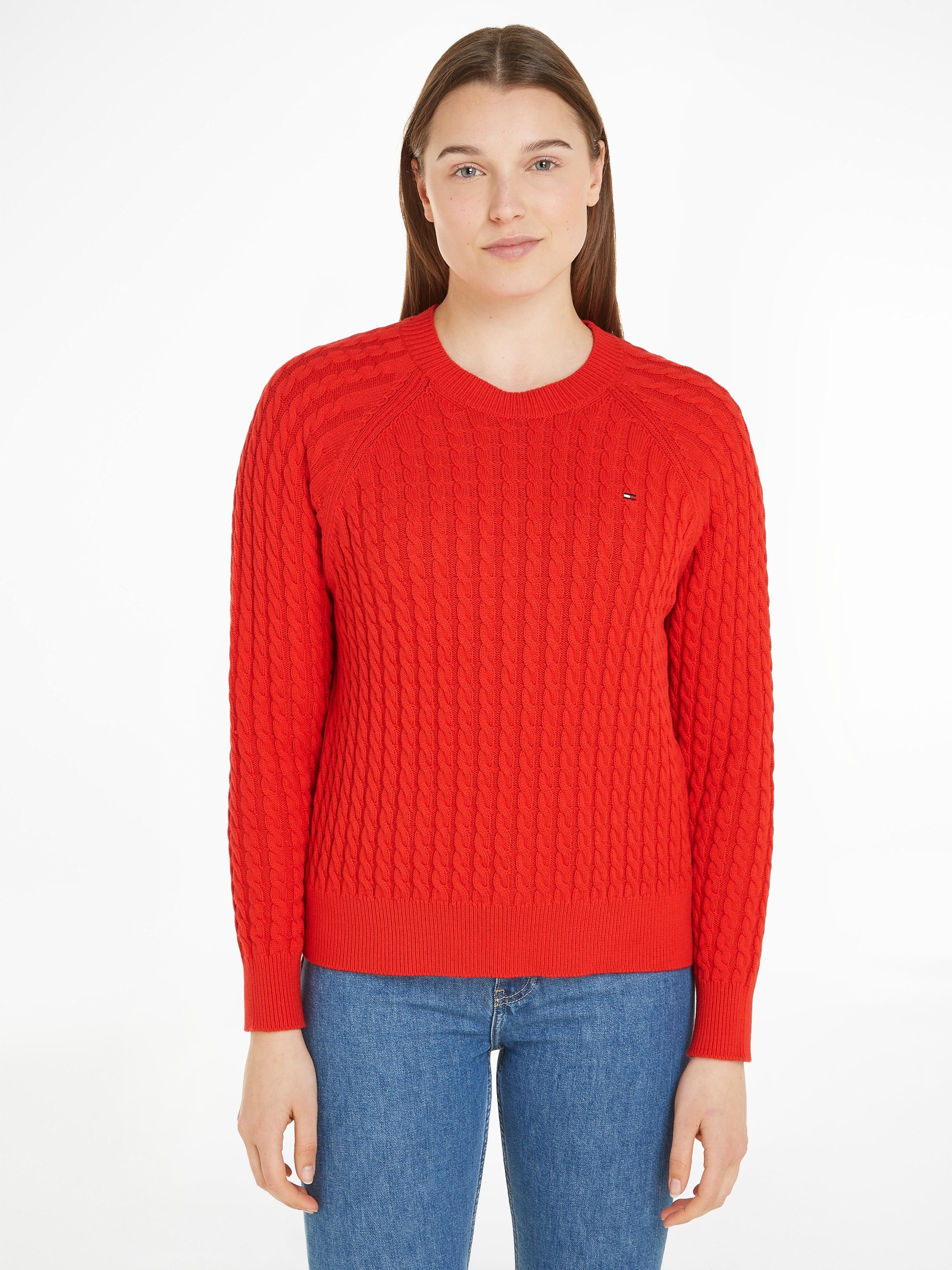 Tommy Hilfiger Rundhalspullover CO CABLE C-NK SWEATER mit Zopfmuster