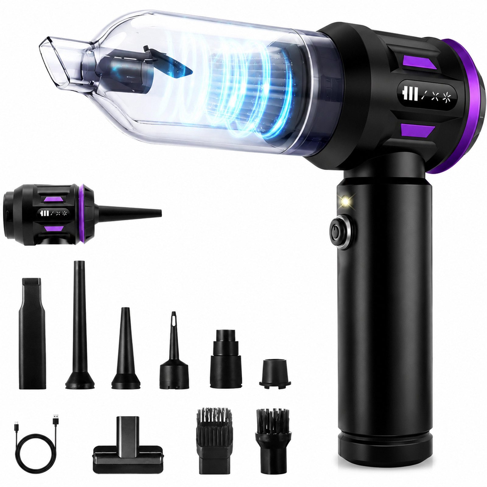 Ledklang Akku-Handstaubsauger Kabelloser 4-in-1 Mini-Staubsauger bürstenloser Motor 25000 Pa, 3 Stufen Tragbarer Staubsauger für PKW Wohnmobil Camping Treppen Sofa
