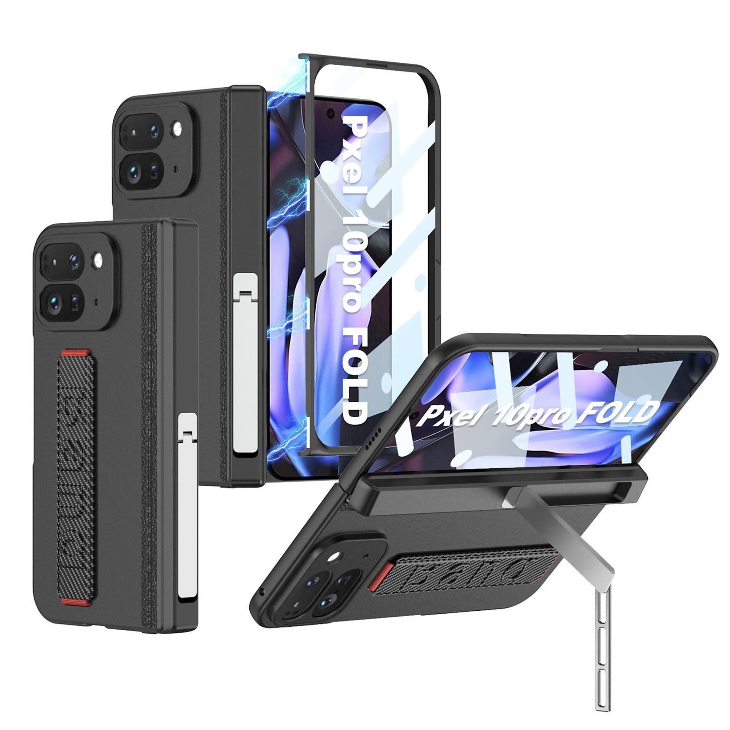 Wigento Handyhülle Für Google Pixel 10 Pro Fold GKK Faltscharnier Schlaufe Halter Hülle, Schutzhülle mit Faltscharnier und Handgelenksschlaufe