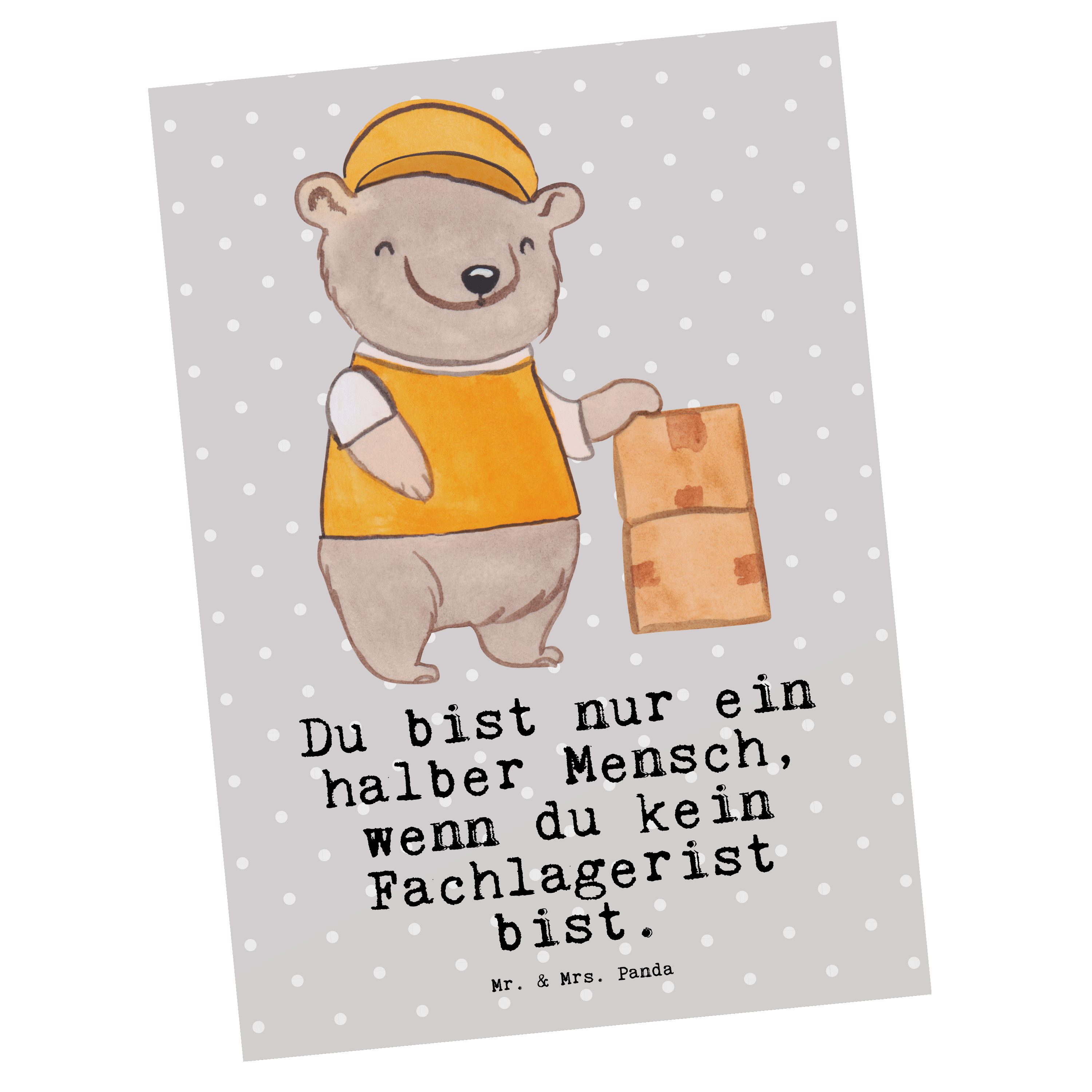 Mrs. mit Mr. Grau Herz Beruf, & - Fachlagerist Dankeskarte - Postkarte Geschenk, Pastell Panda