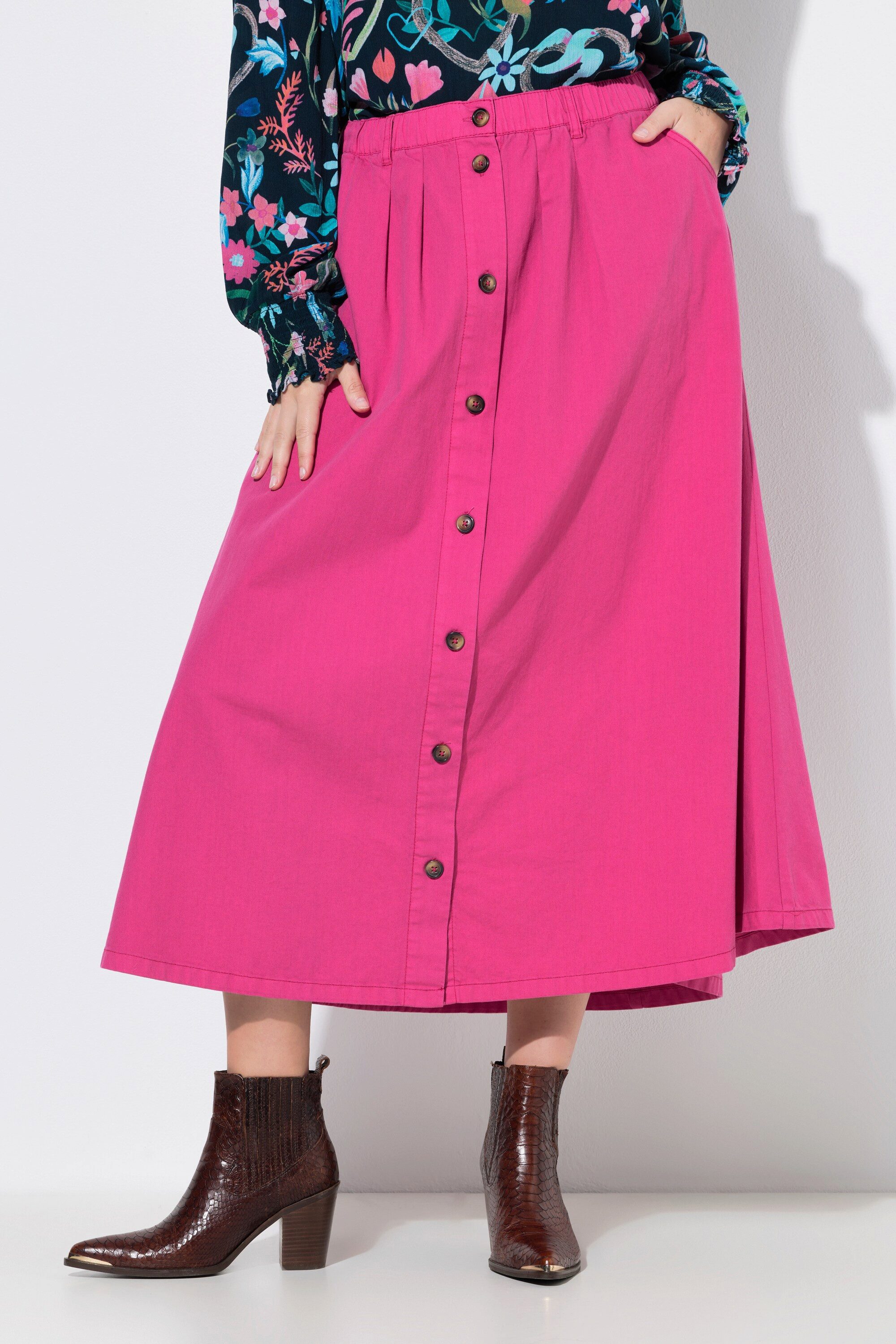 Ulla Popken Jeansrock Jeansrock A-Linie Schmuckknöpfe Elastikbund