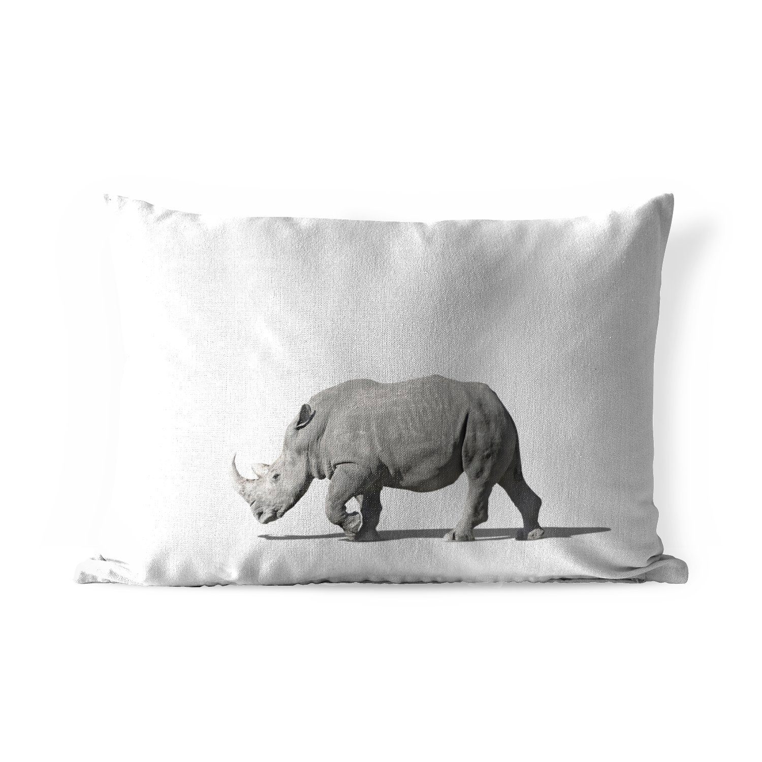 MuchoWow Dekokissen Rhinozeros - Tiere - Weiß, Outdoor-Dekorationskissen, Polyester, Dekokissenbezug, Kissenhülle