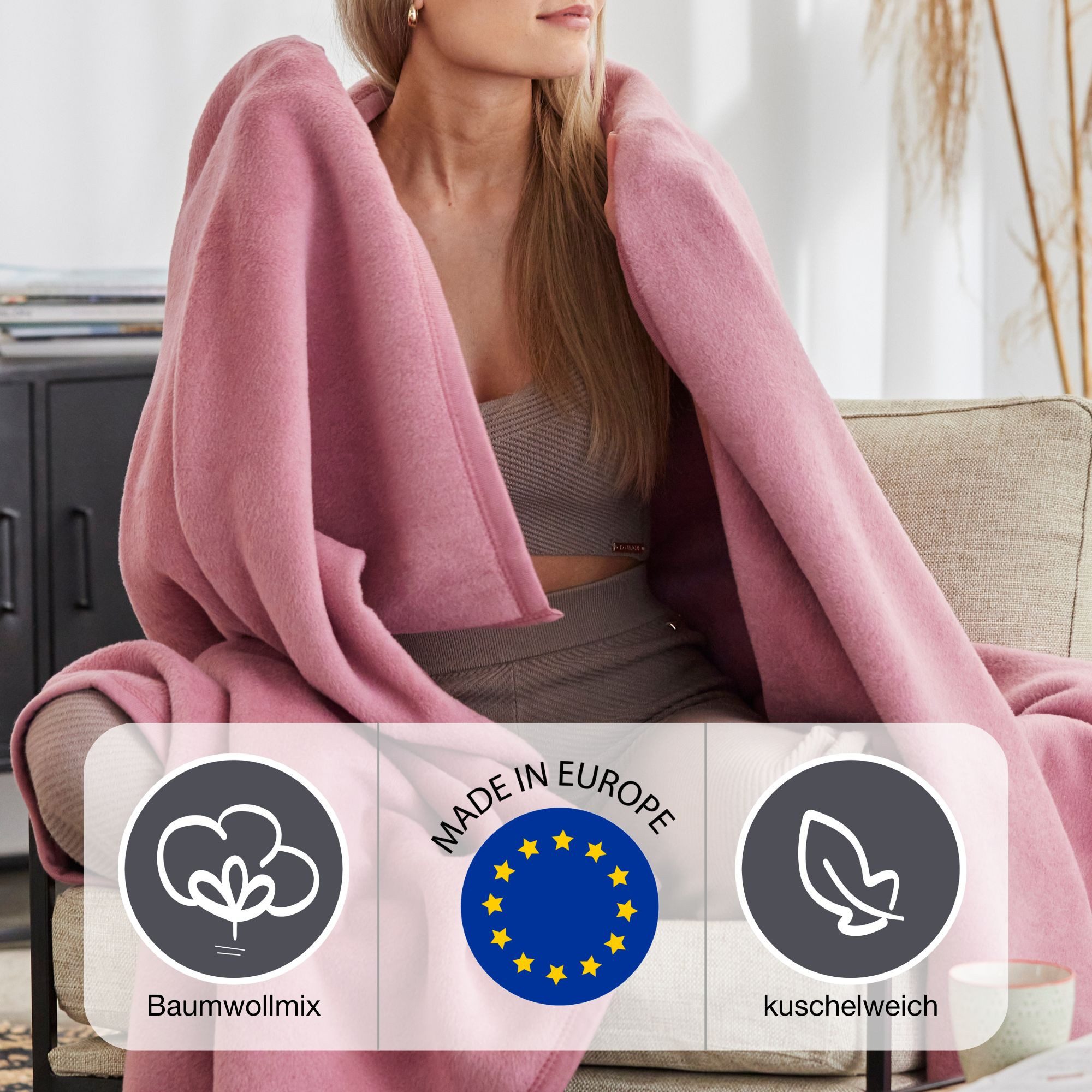 Wohndecke Luxus, IBENA, verschiedene Größen, uni, Kuscheldecke, Premium, made in Europe!