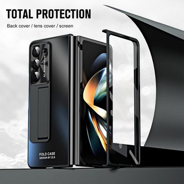Wigento Handyhülle Für Samsung Galaxy Z Fold5 5G Schutzhülle mit Standhalterung Schwarz
