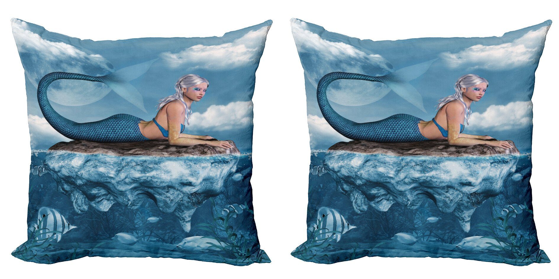 Kissenbezüge Modern Accent Doppelseitiger Digitaldruck, Abakuhaus (2 Stück), Meerjungfrau Mythische Sea Grafik | Kissenbezüge