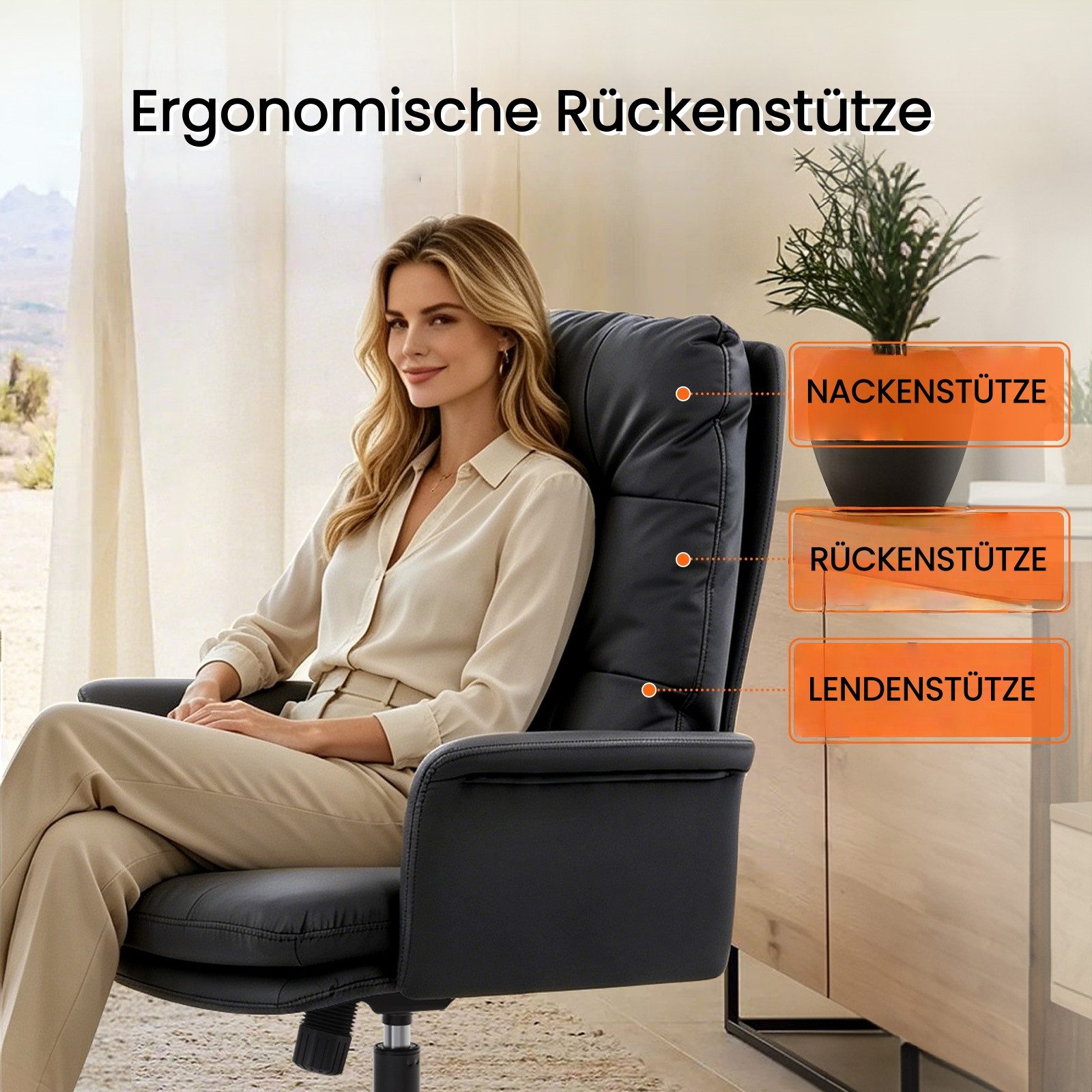 IWMH Chefsessel Ergonomisch Bürostuhl mit hoher Rückenlehne (Kunstleder Gaming Stuhl), Höhenverstellbar Drehstuhl für Arbeitszimmer Homeoffice – Bild 3 von 5