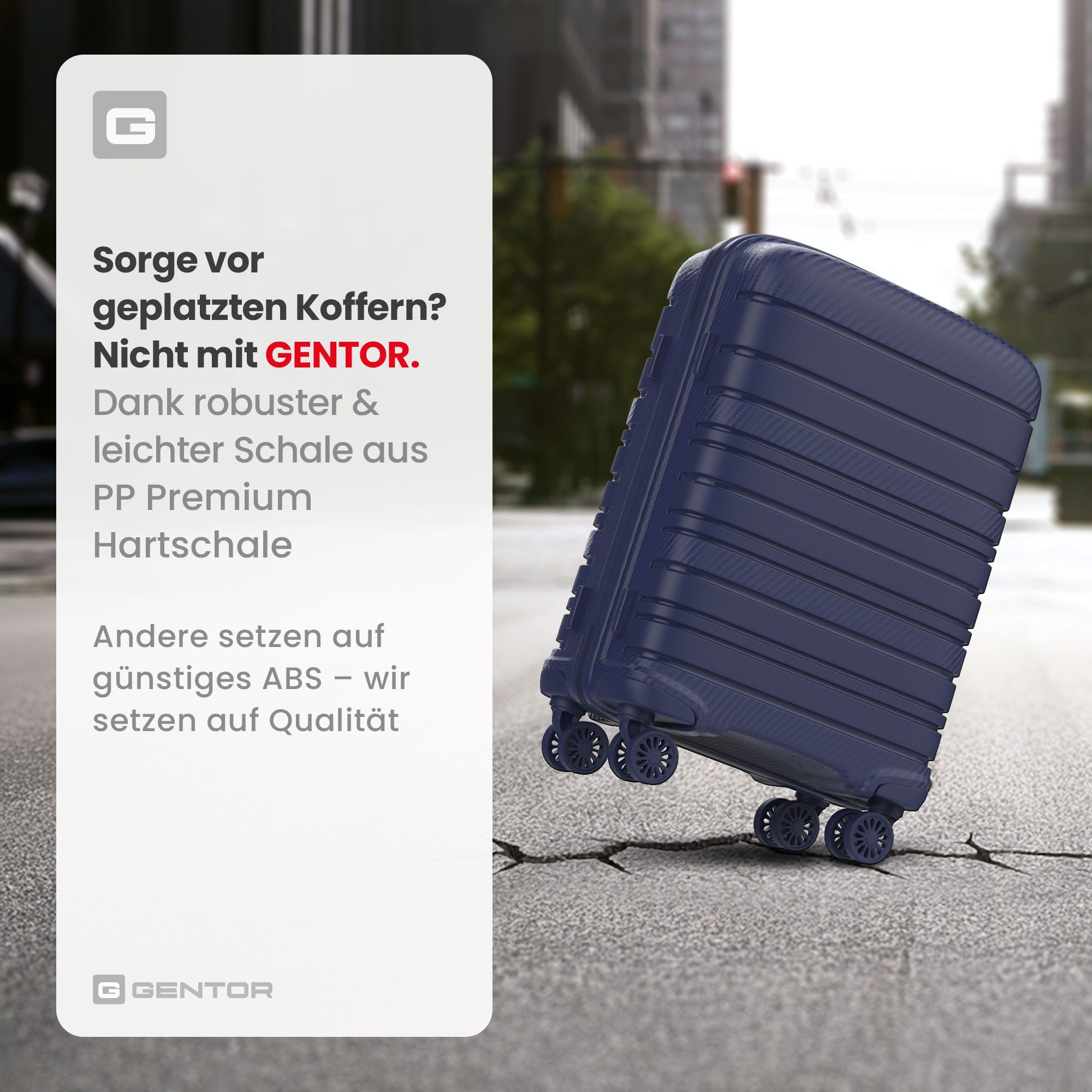 GENTOR Hartschalen-Trolley Koffer Reisekoffer Hartschalenkoffer Trolley Rollkoffer Handgepäck, 4 Rollen, PP Harteschalenkoffer & Reisekoffer