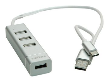 ROLINE USB-Verteiler ROLINE USB 2.0 Notebook Hub, 4 Ports, Typ A+C Anschlusskabel (14.02...