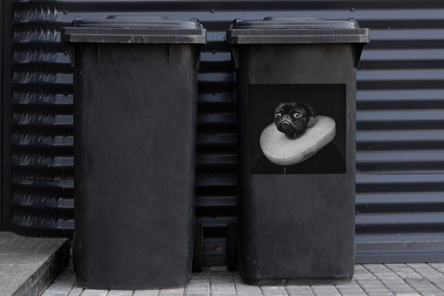 - Malerei Schwarz Container, - Mülltonne, Wandsticker (1 Weiß St), MuchoWow Mops Mülleimer-aufkleber, - Abfalbehälter Sticker,