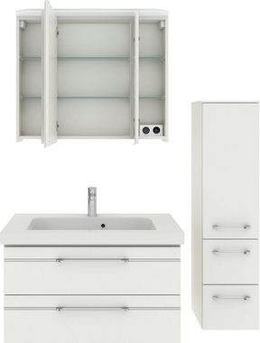 Saphir Badmöbel-Set Balto Sprint 3-teilig, Mineralmarmor-Waschtisch mit LED-Spiegelschrank, (4-St), Badezimmer Set mit Midischrank, inkl Türdämpfer, 4 Türen, 4 Schubladen