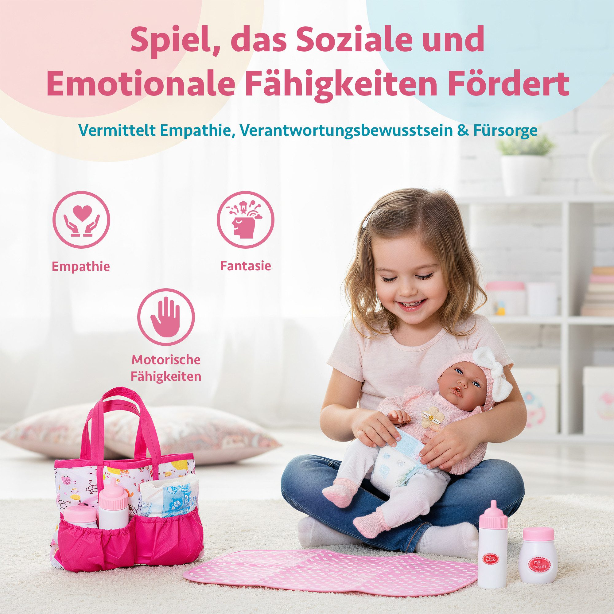 Kinderplay Dolls & Strollers Puppen Accessoires-Set Puppen Pflegeset mit Tasche – realistisches Rollenspiel Zubehör, (Set) – Bild 4 von 5