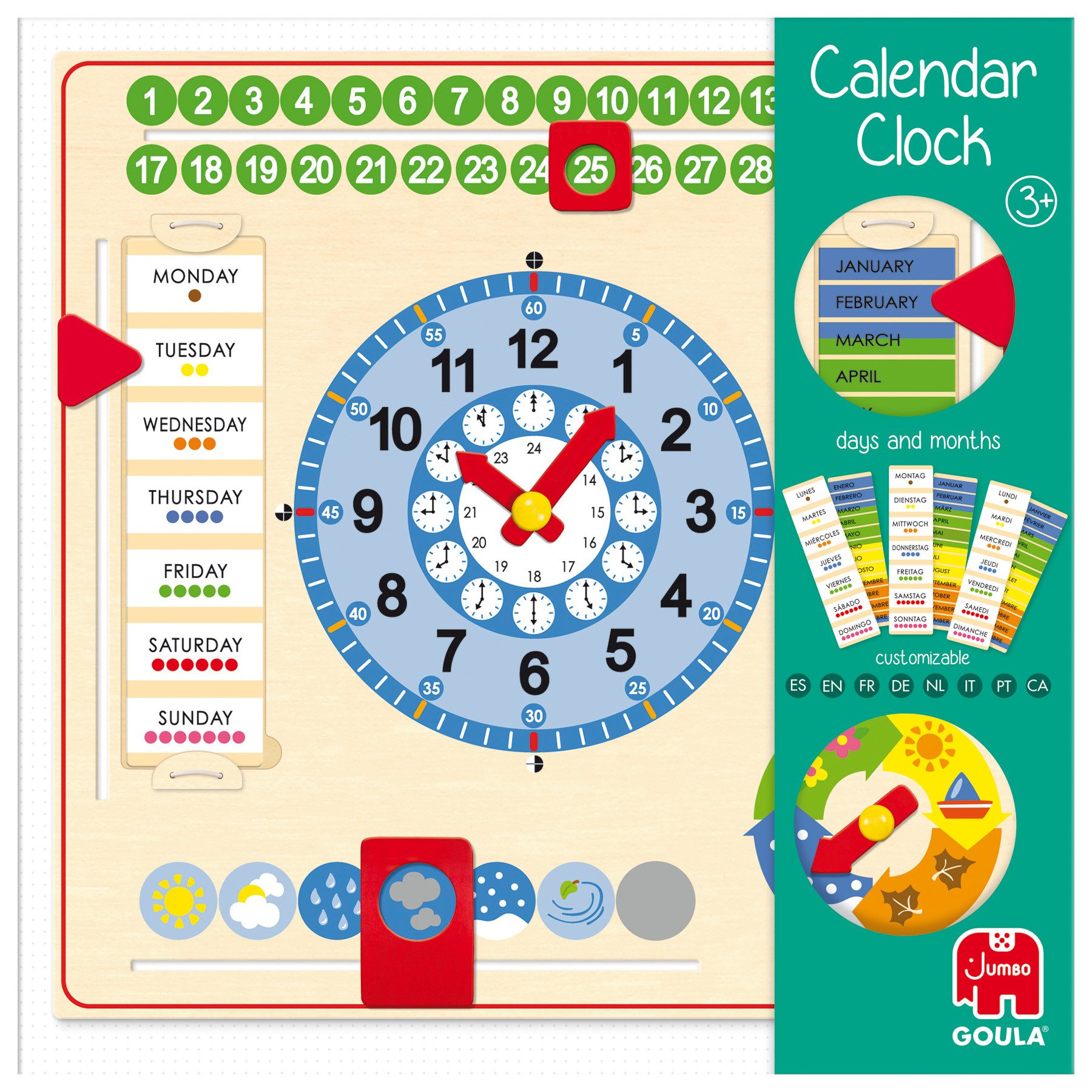 Goula Spiel Goula Kalender Uhr aus Holz, Lernspiel