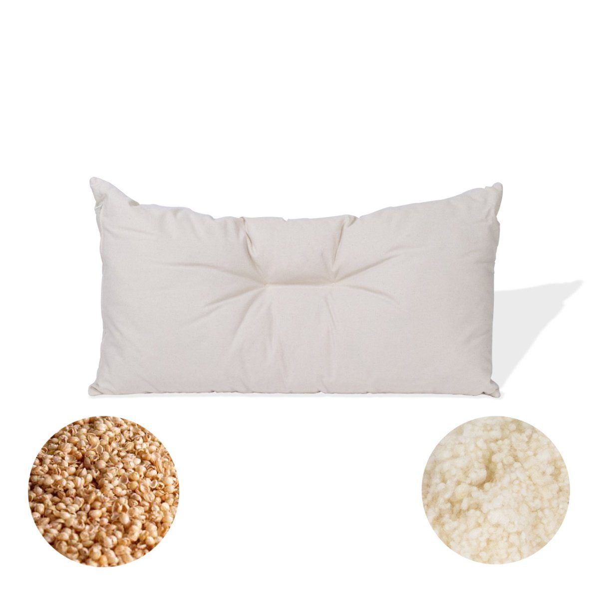 speltex Naturhaarkissen, Füllung: Wolle (Schurwolle kbT) / Hirse (Bio, mit Naturkautschuk), Bezug: Baumwolle (Bio), Seitenschläfer, Rückenschläfer, Füllung variabel
