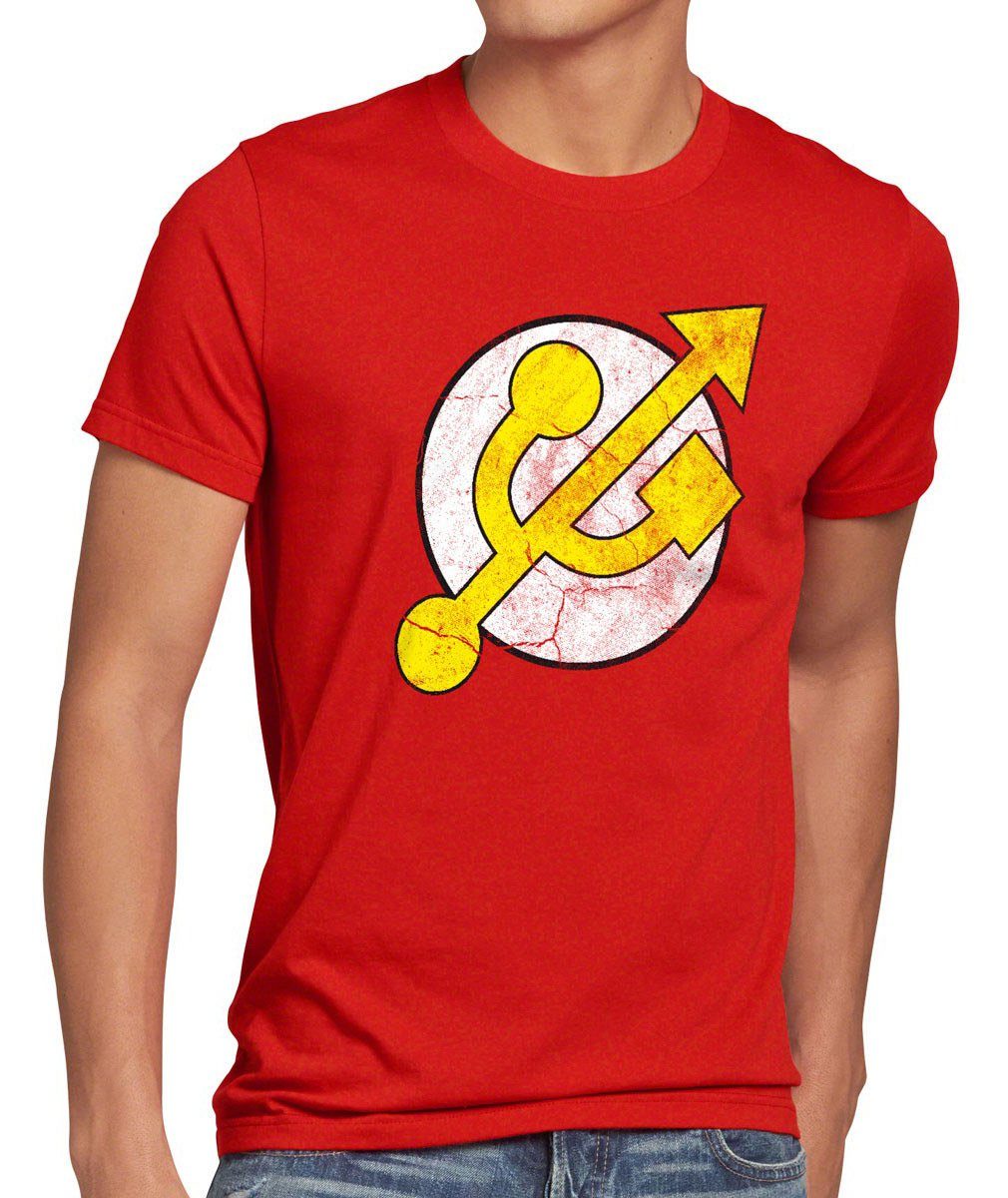 USB Logo Action Speicher T-Shirt Blitz style3 superheld Herren Print-Shirt Held Hero Comic rot Flash