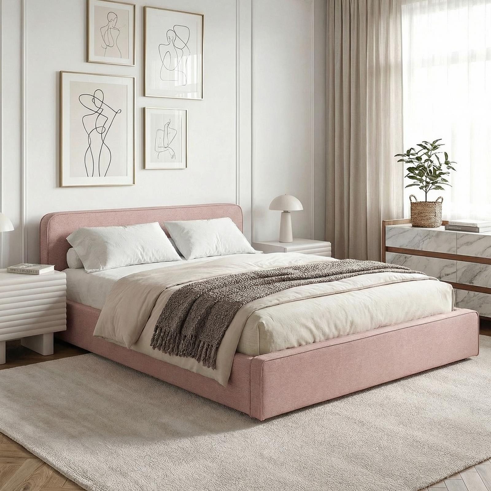 IDIMEX Polsterbett MARINI, Bett 140x200 cm mit Lattenrost Doppelbett mit Kopfteil- altrosa