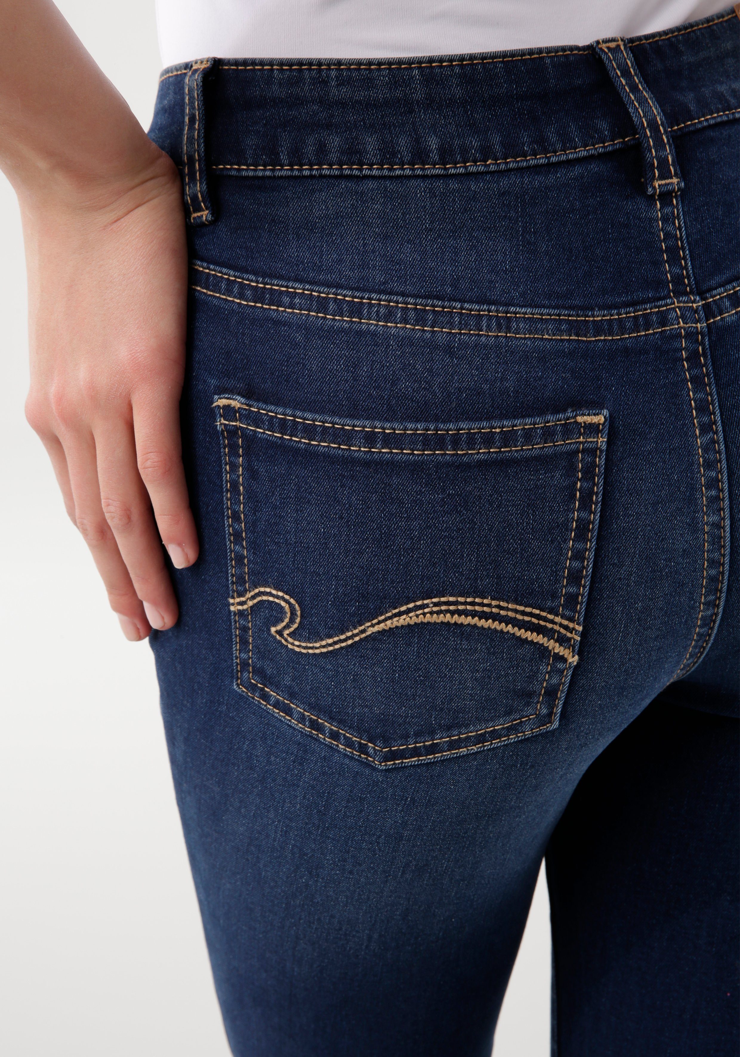 HIGH darkblue-used 5-Pocket-Jeans used-Effekt RISE SKINNY KangaROOS mit SUPER