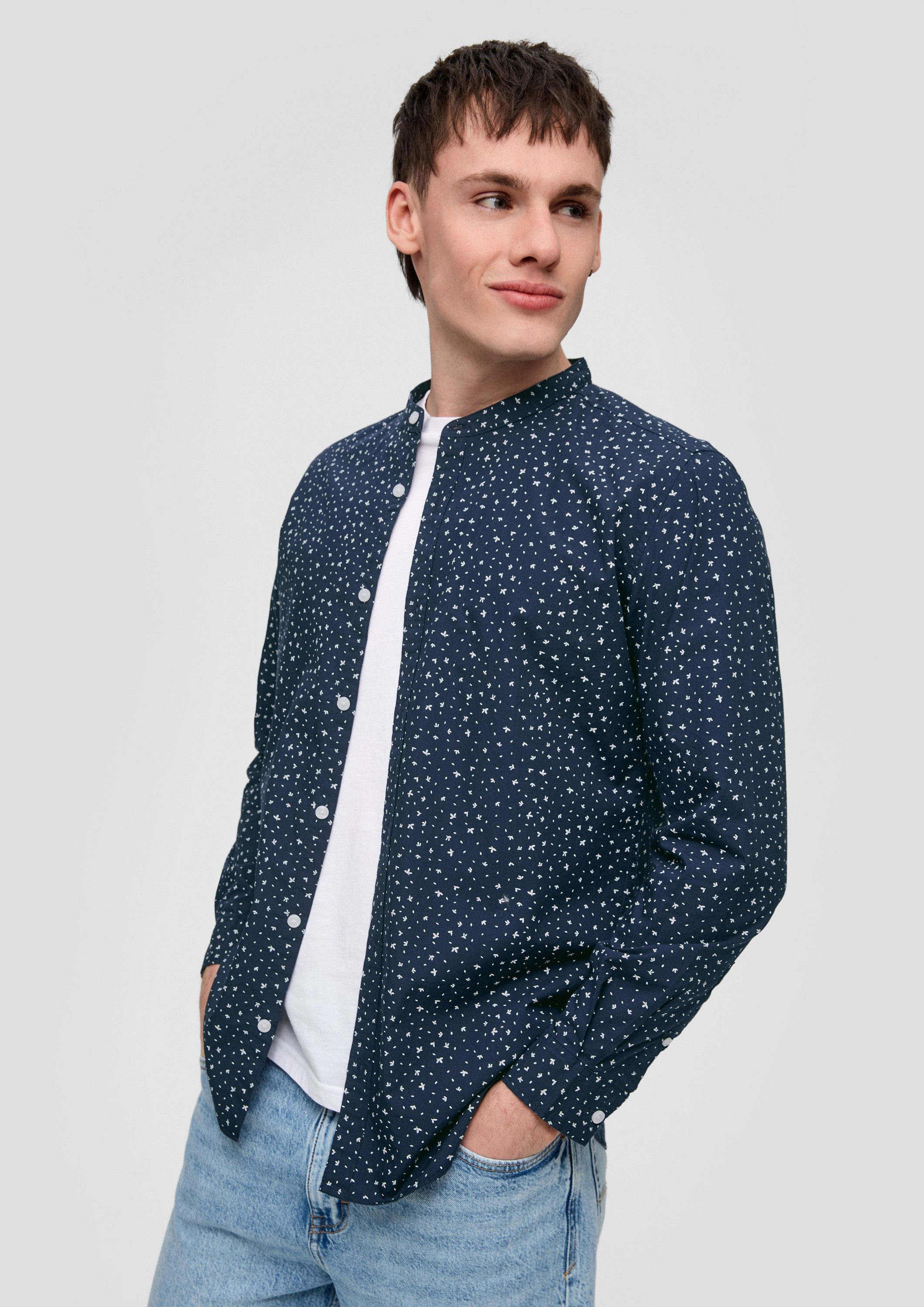 QS Langarmhemd Hemd Baumwollhemd mit All-over-Print günstig online kaufen