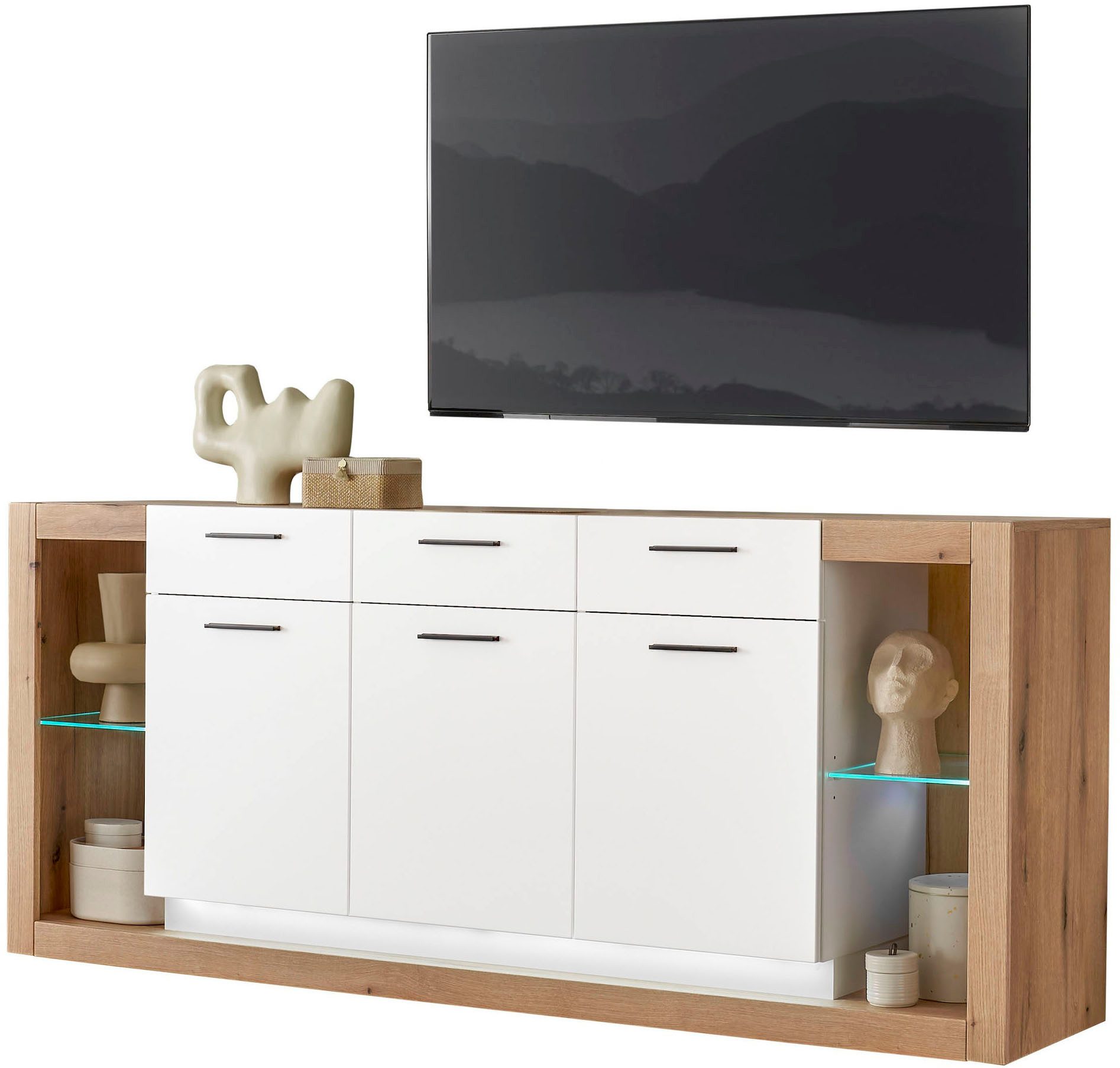 Home affaire Sideboard Brixen, moderne Kommode, Stauraumelement in Eiche Evoke Dekor, Metallgriffe, ausreichend Stauraum, vielseitig einsetzbar
