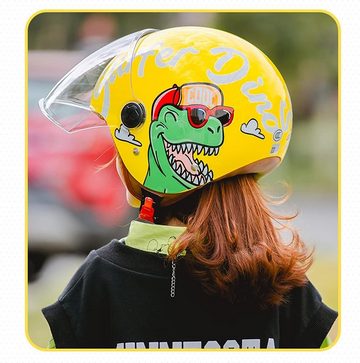 FREEUP Motorradhelm Kinder Mädchen Junge, Kid Jet Helm mit Visier, Dinosaurier Roller fur Kinder Scooter Schnellverschluss Herausnehmbar