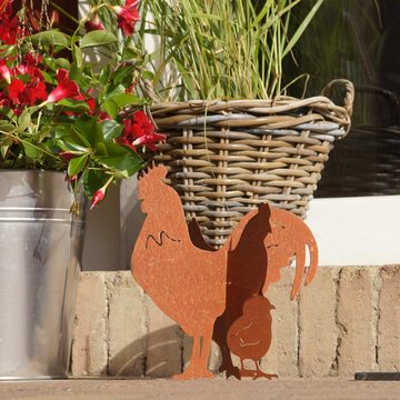 UNUS GARDEN Gartenstecker Stecker Rost Hühnerfamilie im 2er Set (Huhn mit Küken)