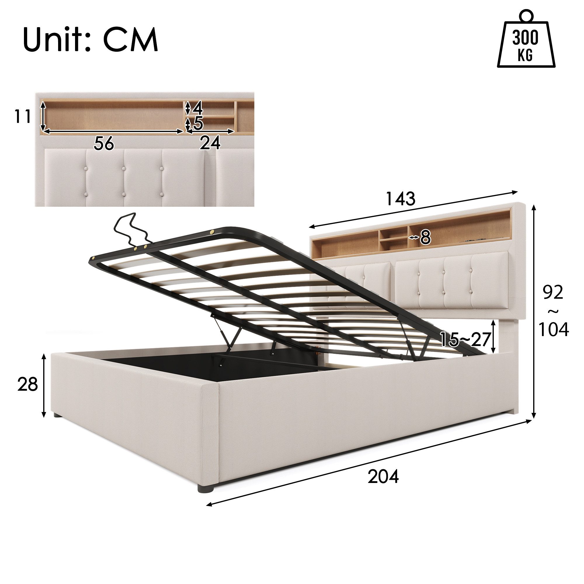 STILVORA Polsterbett 140x200 Bett Jugendbett mit Stauraum,Bettgestell mit U günstig online kaufen