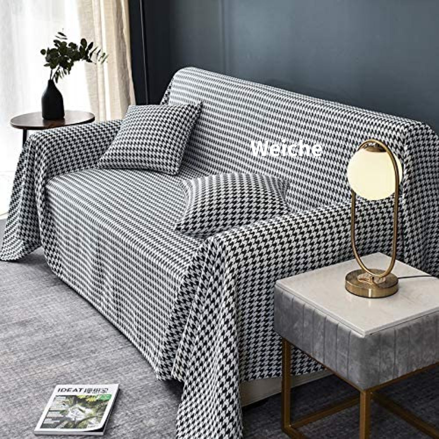 Tagesdecke, HOMEIDEAS, Nordic Sofa Decke Hahnentritt-Couchbezug Möbelschutz