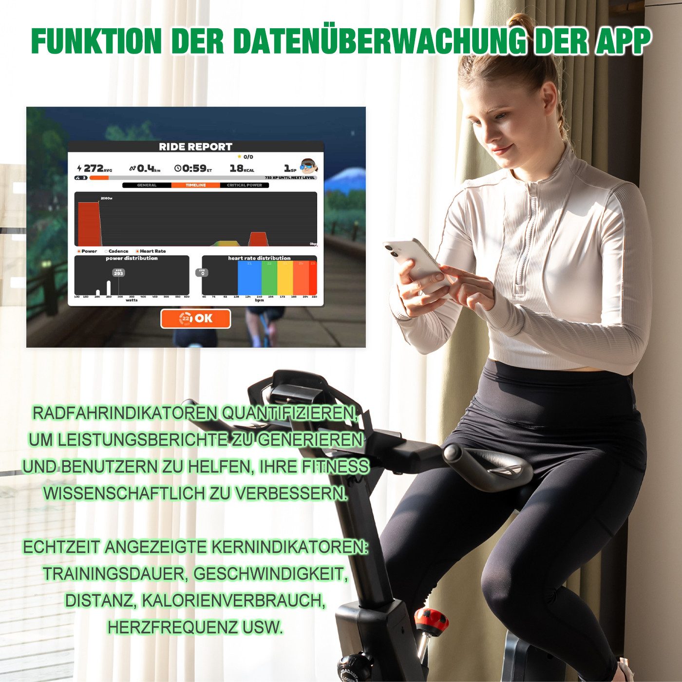 CITYSPORTS Heimtrainer mit Trainingsspiel-App, X-BIKE,Fitnessbike, max 120kg, Leise magnetischer Widerstand,LED-Stimmungsbeleuchtung