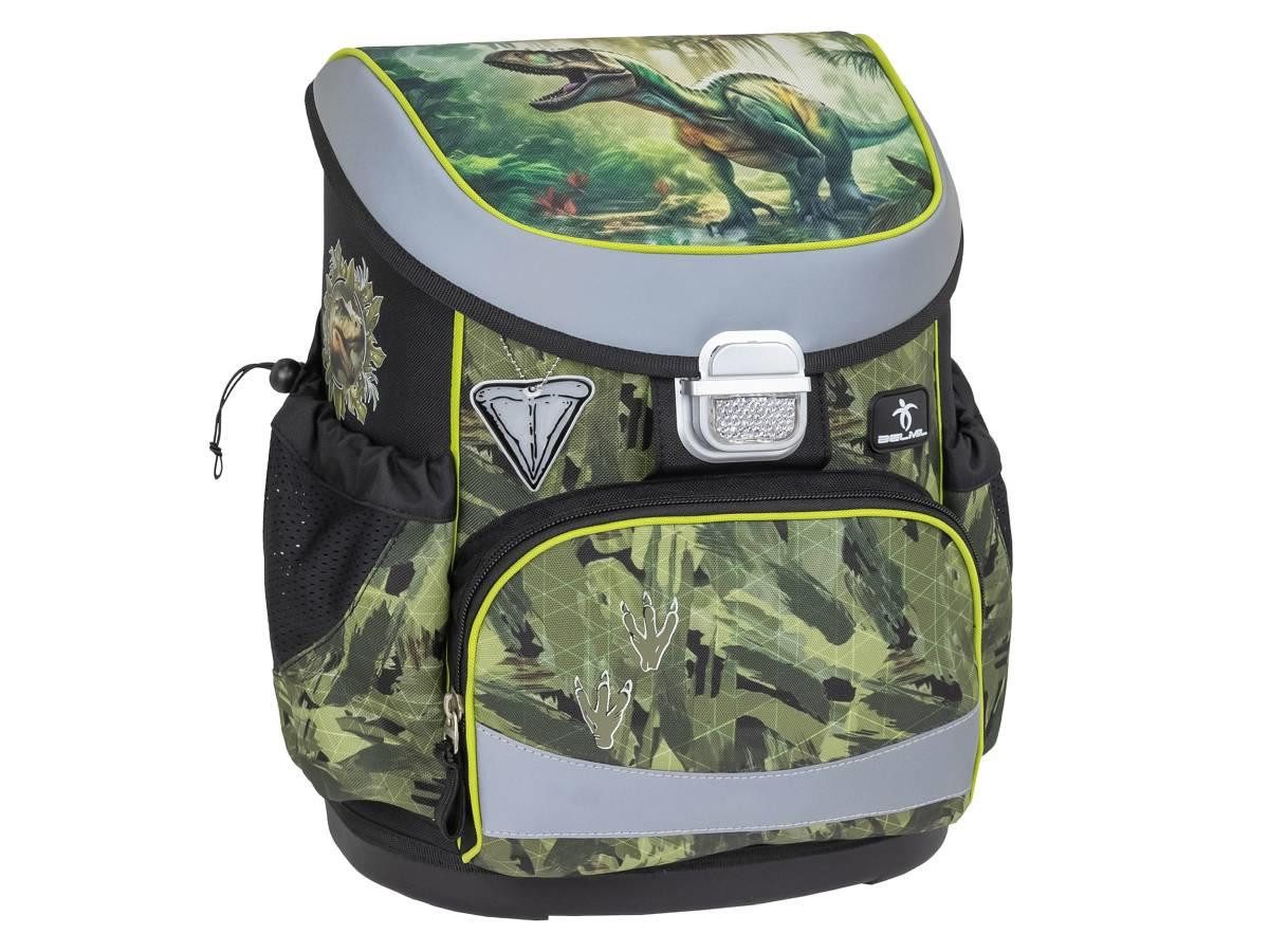 Belmil Schulranzen BELMIL Schulranzen-Set MINI-FIT 4tlg mit Regenhaube (Set, 4-tlg., mit Sportbeutel, Federtasche, Schlamper, Brustgurt), Dino Dinosaurier, Grundschule, Einschulung, für Jungen