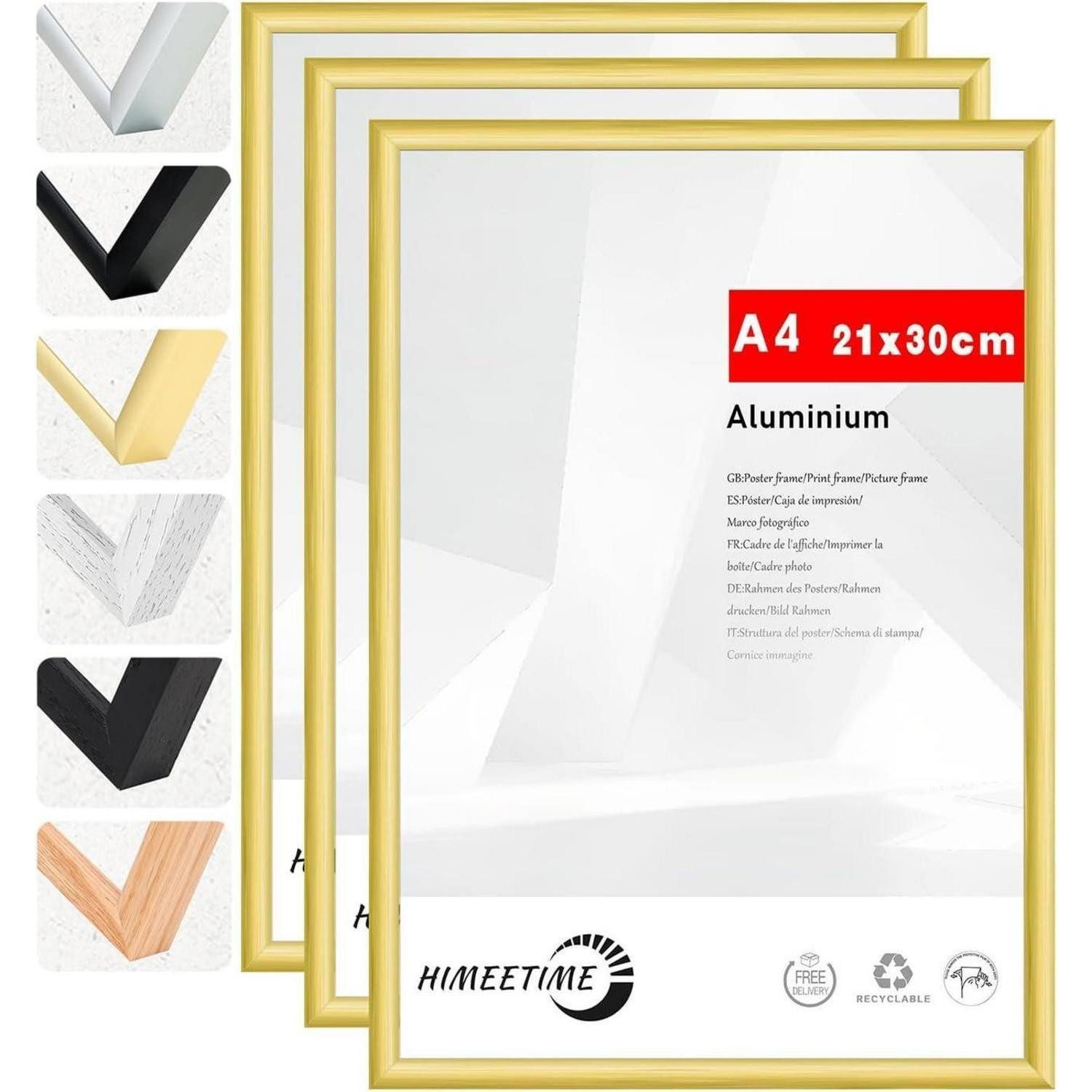 LuxusKollektion Bilderrahmen-Set Bilderrahmen A4 Gold Alu Fotorahmen Alu Gold A4(21x29,7cm) 3x